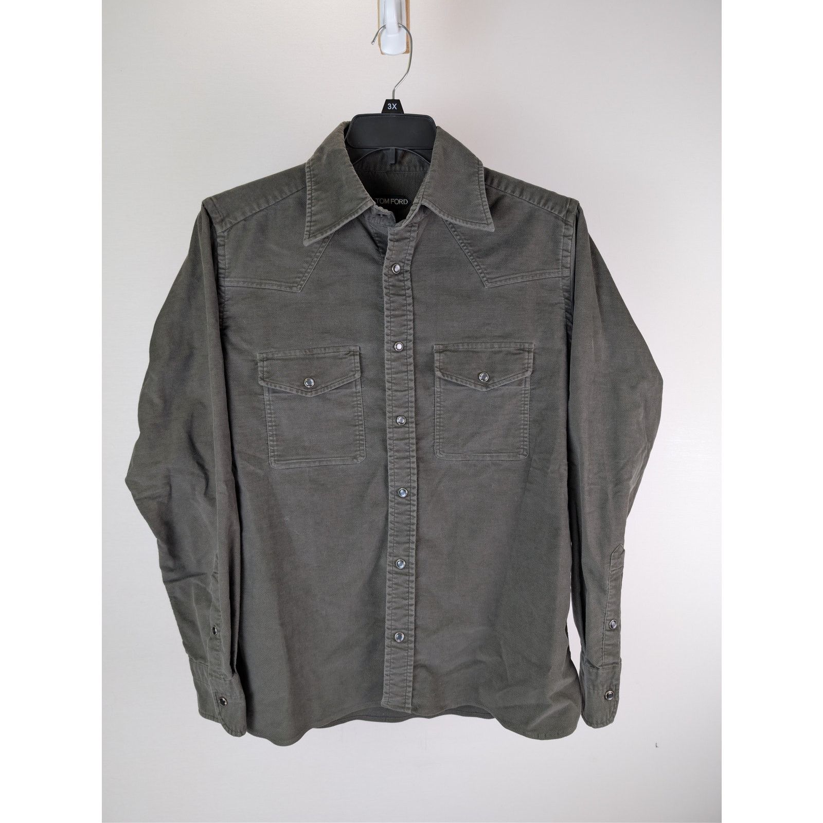 Tom Ford o1rshd1 CC20 Corduroy Western Button up Shirt in Grey Size US M / EU 48-50 / 2 - 2 Thumbnail