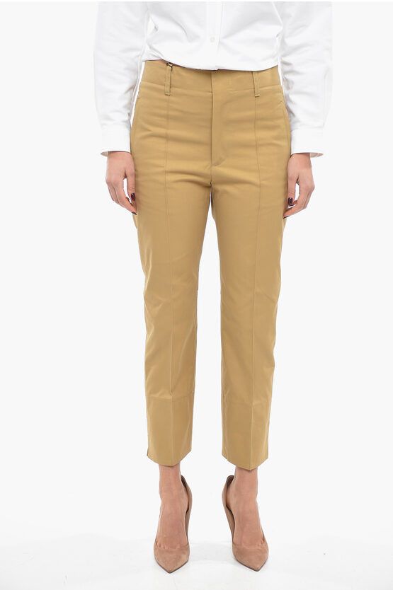 image of Bottega Veneta Cotton Front-Pleated Tapered Fit Pants in Brown, Women's (Size 26)