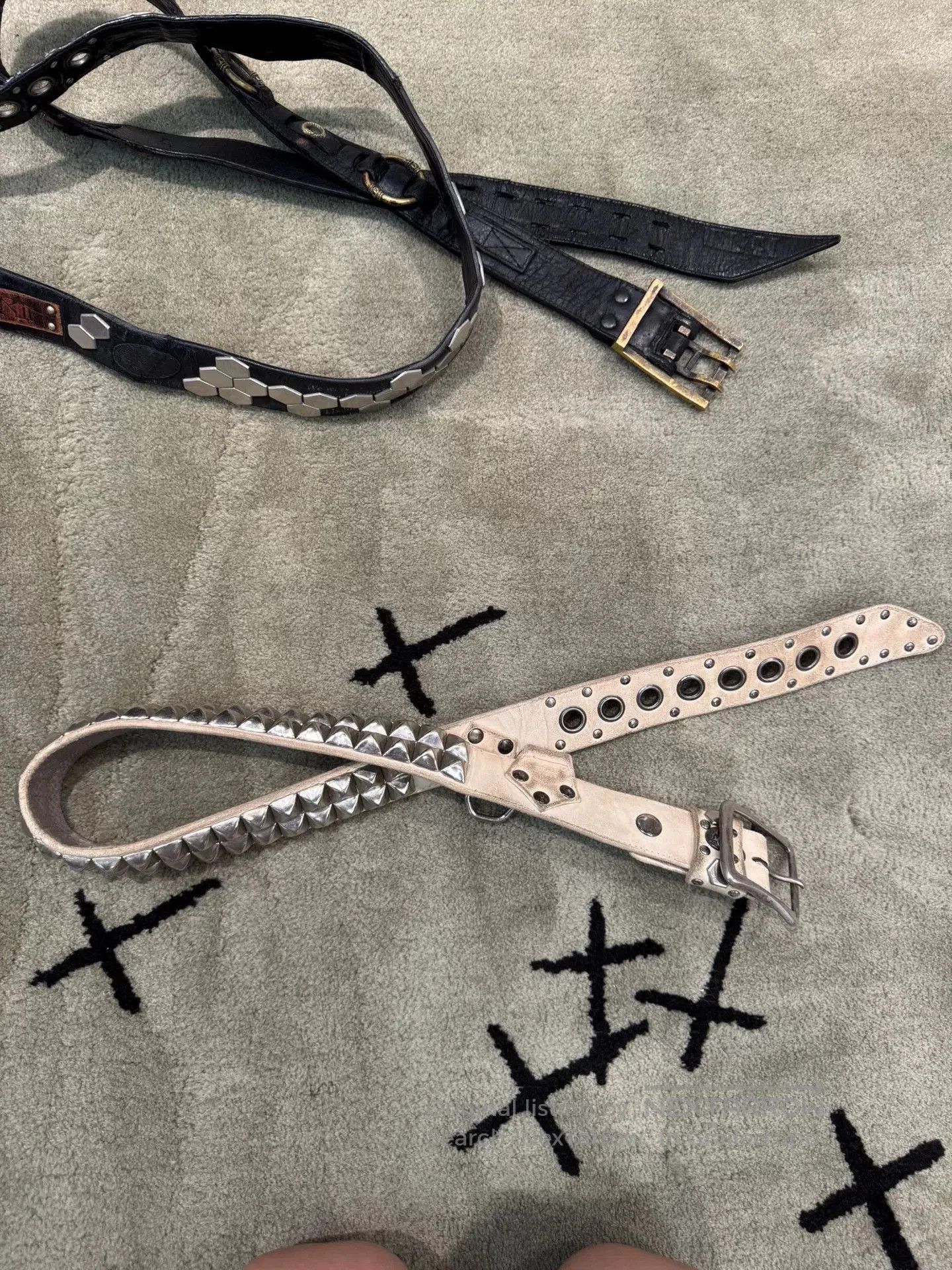 Rick Owens Kmrii Pyramid Metal White Leather Belt. Size ONE SIZE - 1 Thumbnail