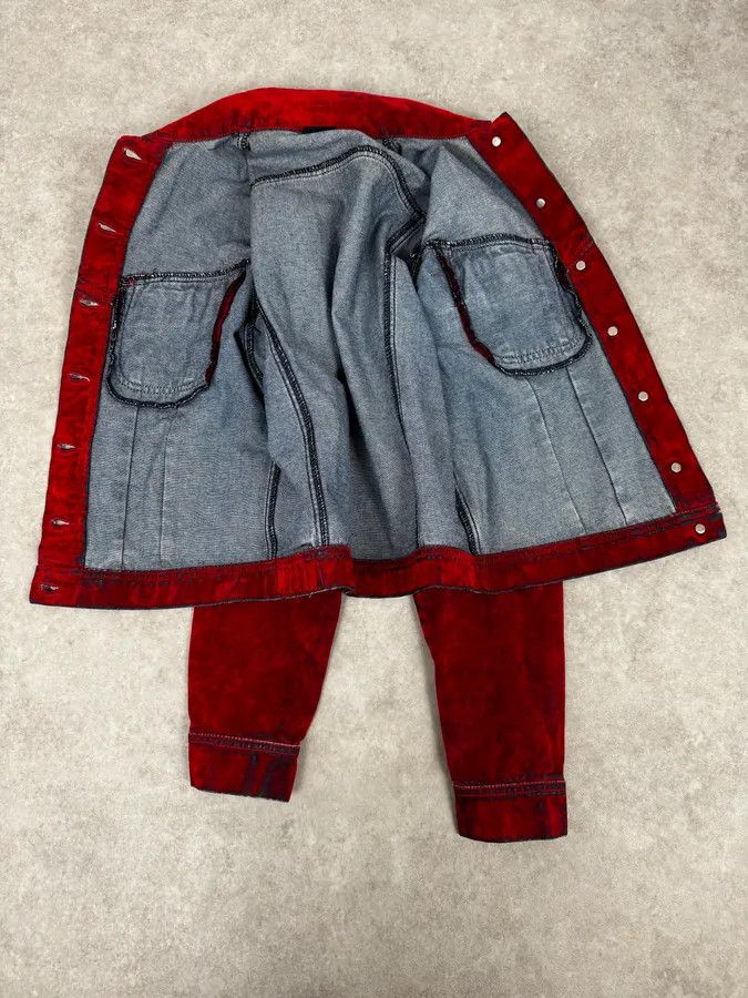 Vintage Plein Sud Red & Blue Gradient Velvet Denim Trucker Jacket Size XS / US 0-2 / IT 36-38 - 7 Thumbnail