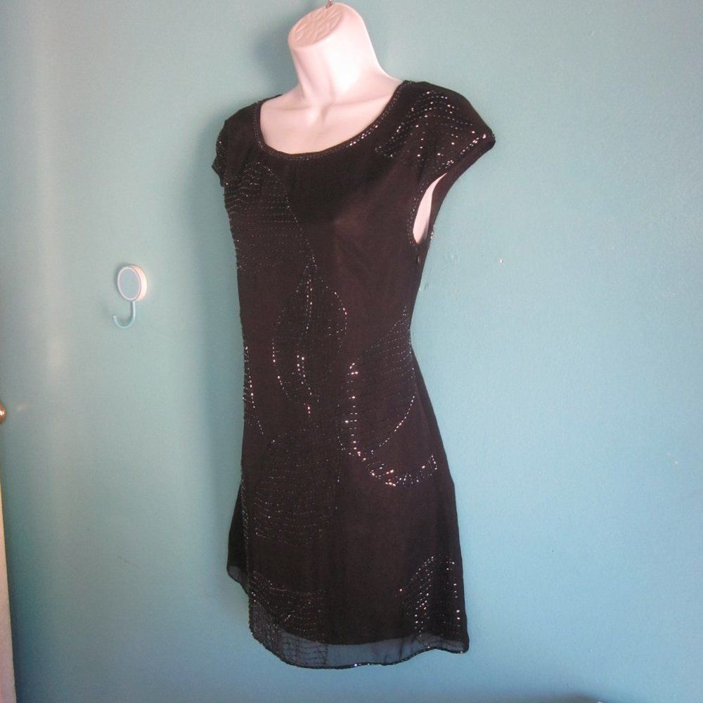 PRINCESS POLLY Bizz Princess Black Silk Dress Size S Beaded Leaf Pattern em Size S / US 4 / IT 40 - 1 Thumbnail