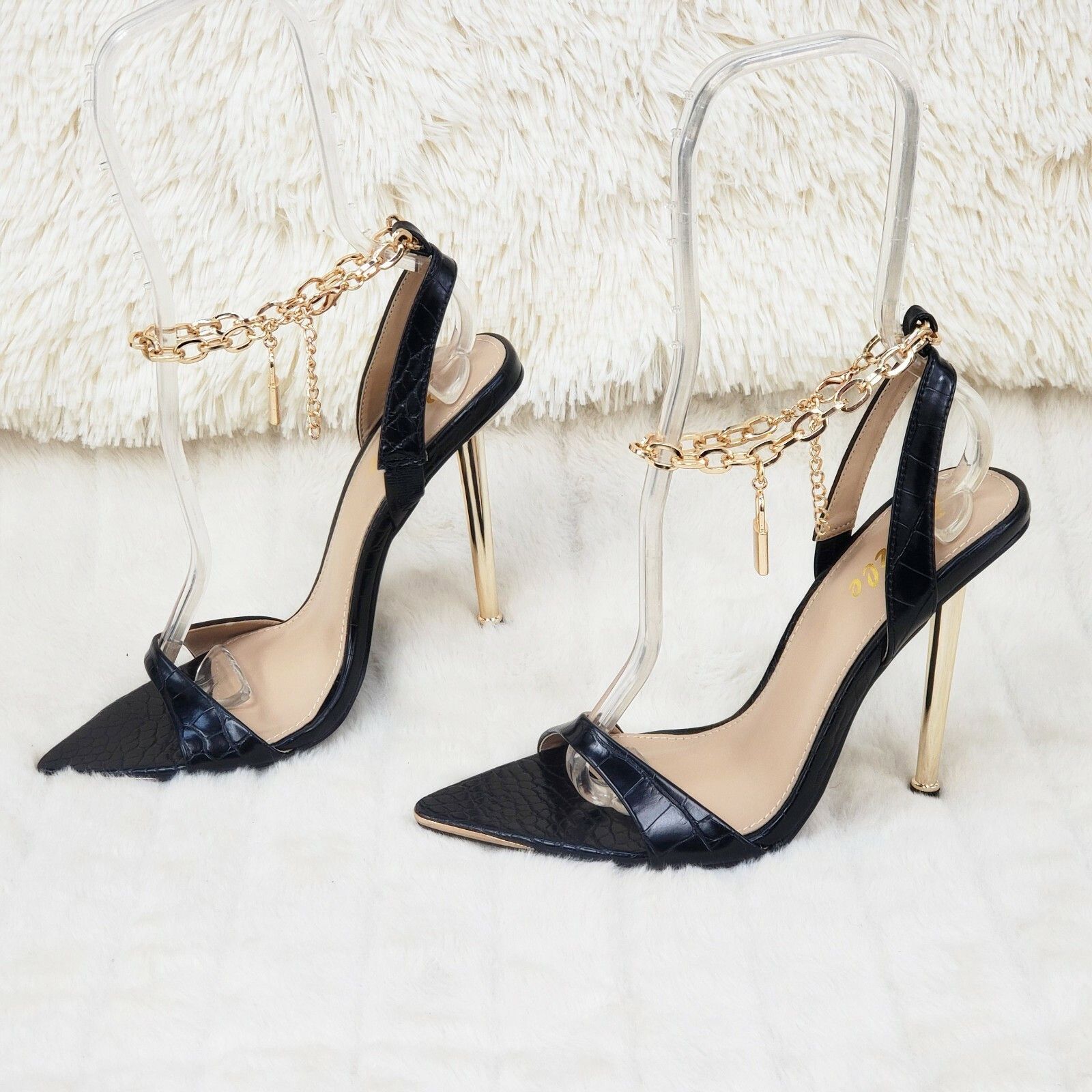 Other Nicely Pad Lock Chain Strap High Heels Metal Toe Tip Shoes B Size US 10 / IT 40 - 1 Thumbnail