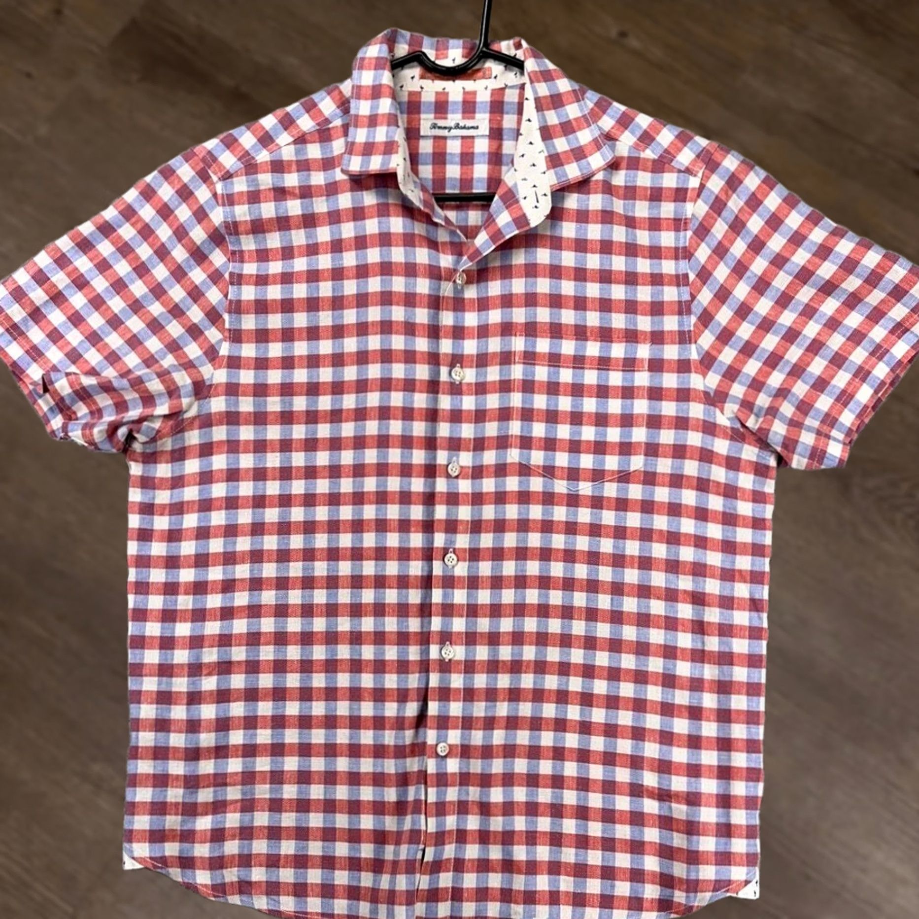 Tommy Bahama VINTAGE Tommy Bahama Shirt Mens Large Red Blue Plaid Linen Blend Button Up Pocket Shirt Size US L / EU 52-54 / 3 - 1 Thumbnail