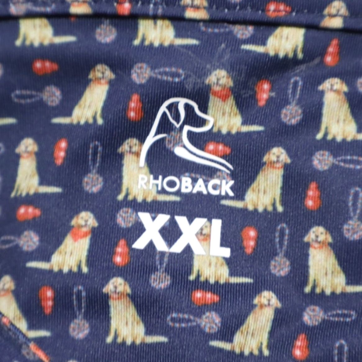 Vintage Rhoback Navy Polo Shirt 2XL Men All Over Print Golden Retriever High Stretch Polyester Shirt Size US XXL / EU 58 / 5 - 5 Thumbnail