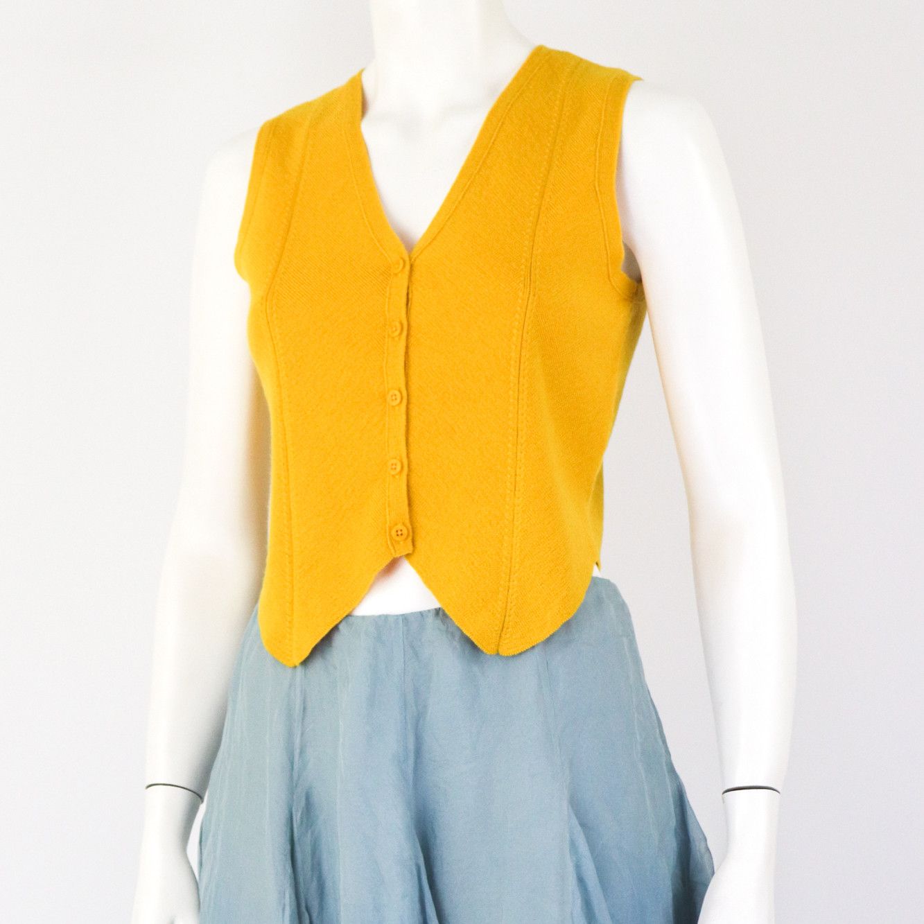 image of NWOT Vintage 90's Donna Karan Dkny Wool Vest Knit Top Gilet in Yellow, Women's (Size Small)