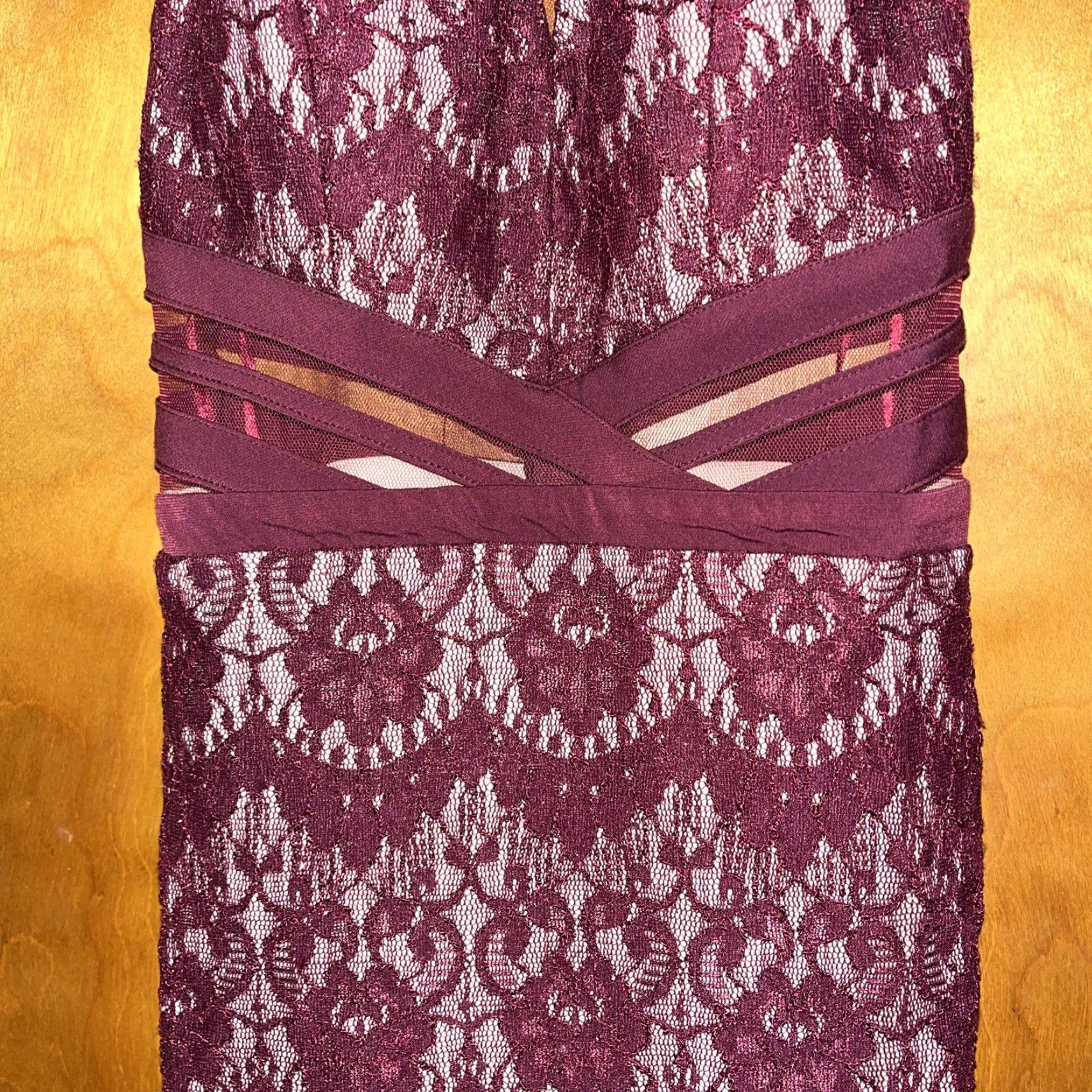 Vintage VINTAGE City Studio Burgundy Lace Club Dress Size 3 Women Short Sleeveless Halter Party Mini Size XS / US 0-2 / IT 36-38 - 3 Thumbnail