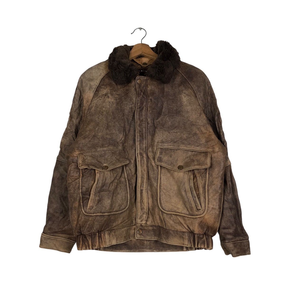 Japanese Brand 📌Vintage Bomber Leather Jacket Mink Fur Shearling Collar Size US M / EU 48-50 / 2 - 2 Thumbnail