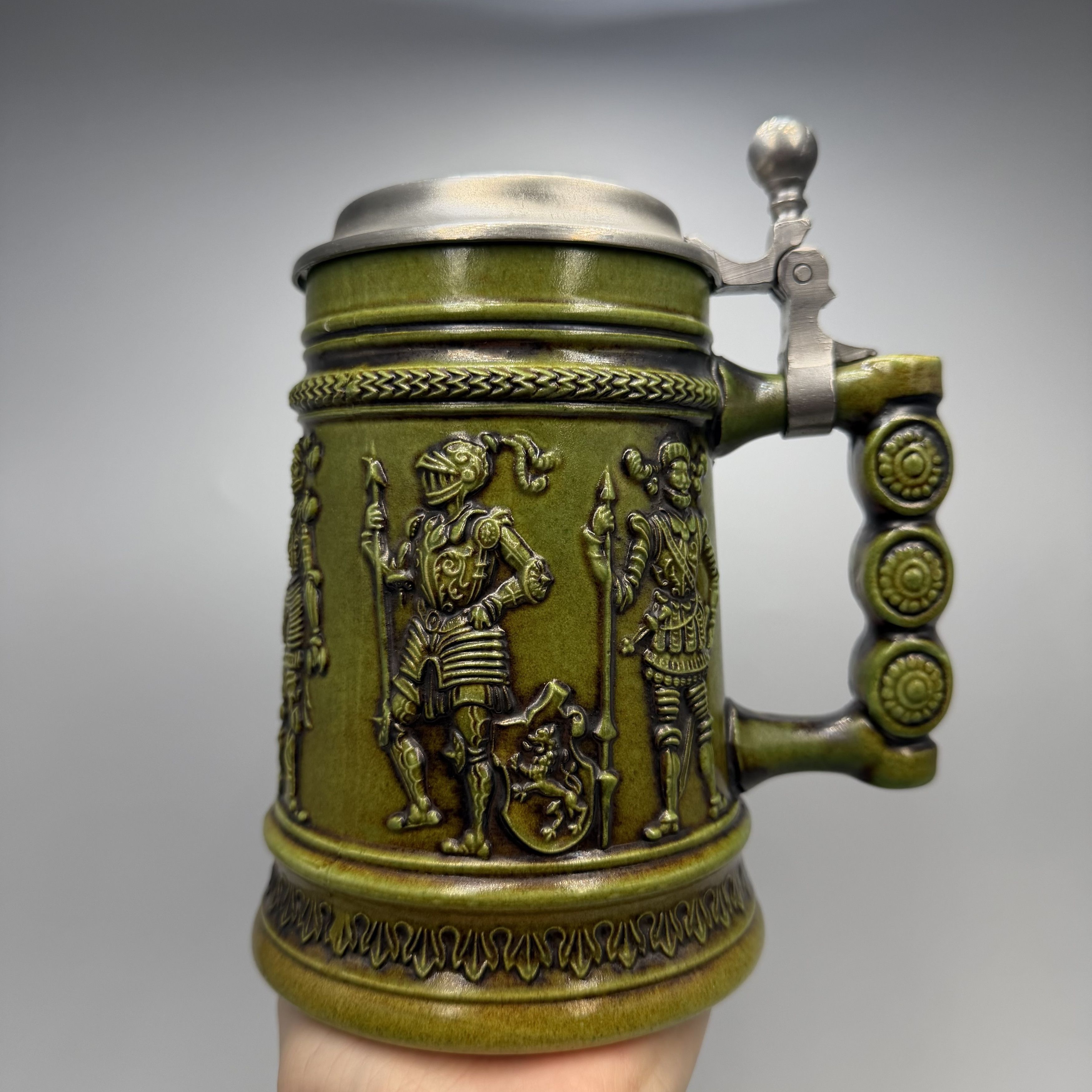 Vintage Vintage Gerz German Pewter Lid Medieval Knights Ceramic Mug Size ONE SIZE - 2 Thumbnail