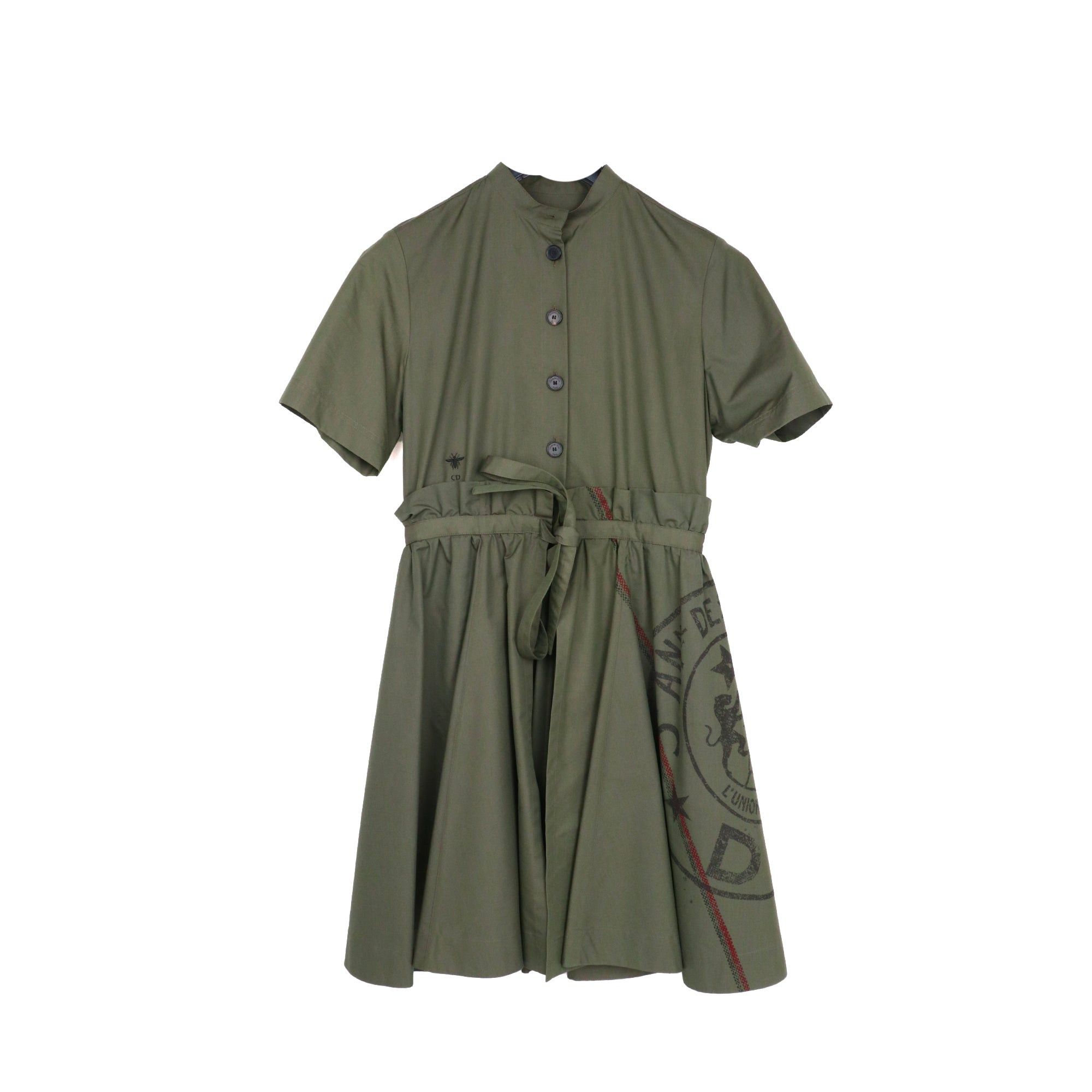 Dior DIOR - Dior short-sleeved dress in khaki cotton (T38) Size S / US 4 / IT 40 - 1 Thumbnail