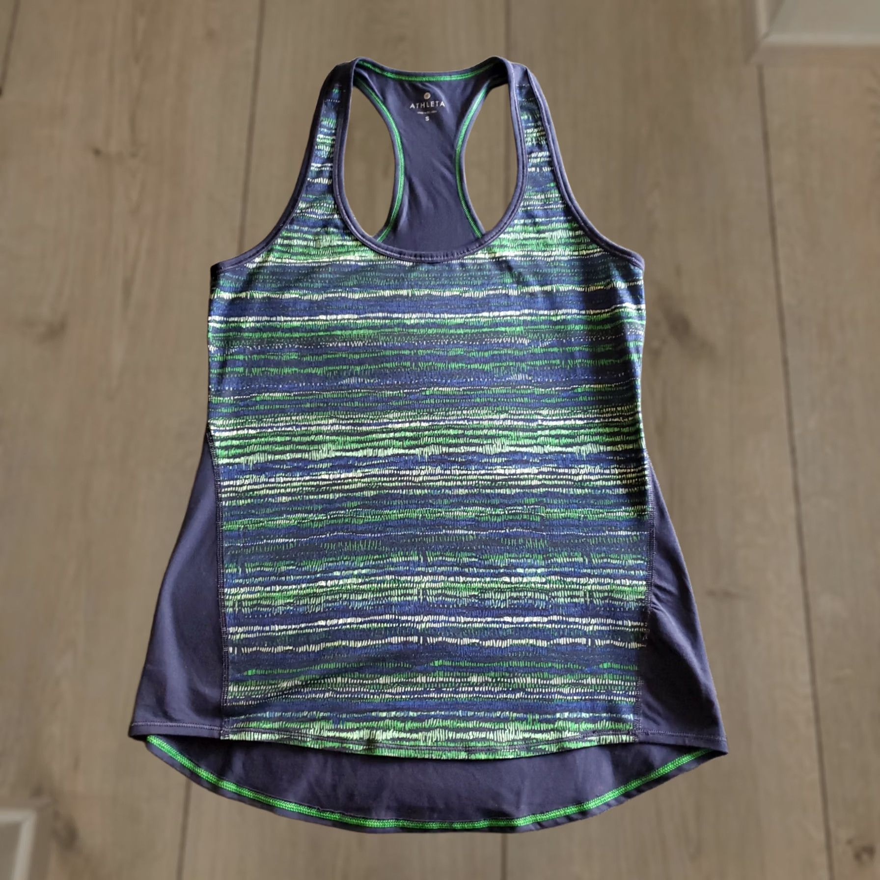 Athleta Athleta Tank Top Women’s S Multicolor Striped Front Solid Back Curved Hem Sleeveless Scoop Neck Pullover Casual Yoga Logo Relaxed Regular Fit Size S / US 4 / IT 40 - 1 Thumbnail