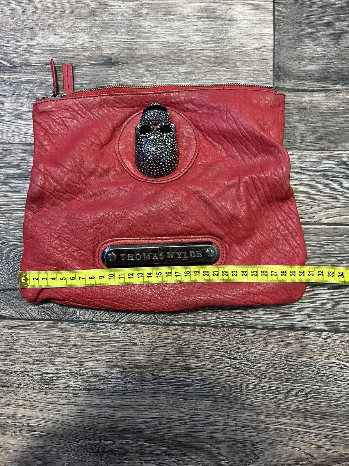 Thomas Wylde Thomas Wylde Red Leather Skull Foldover Clutch Handbag Size ONE SIZE - 10 Thumbnail