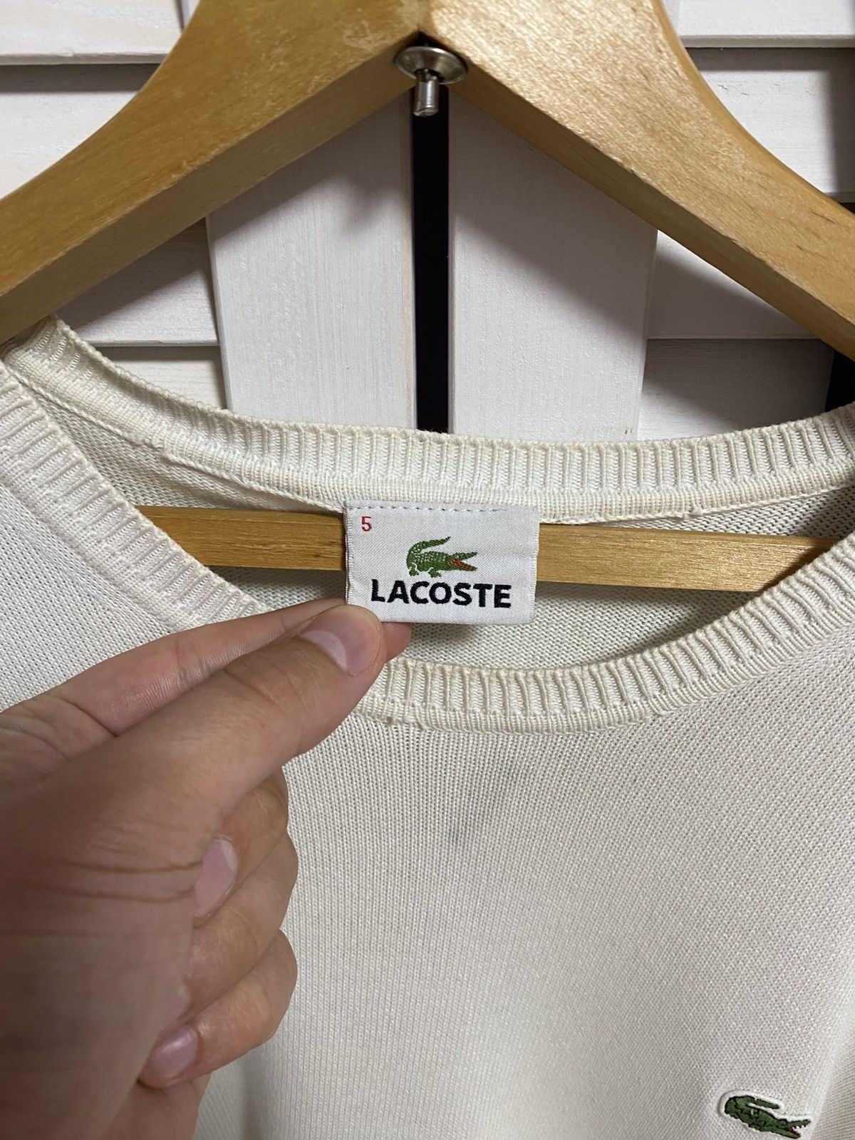 Lacoste Vintage Sweater Long Sleeve Lacoste Cream Size US L / EU 52-54 / 3 - 5 Thumbnail
