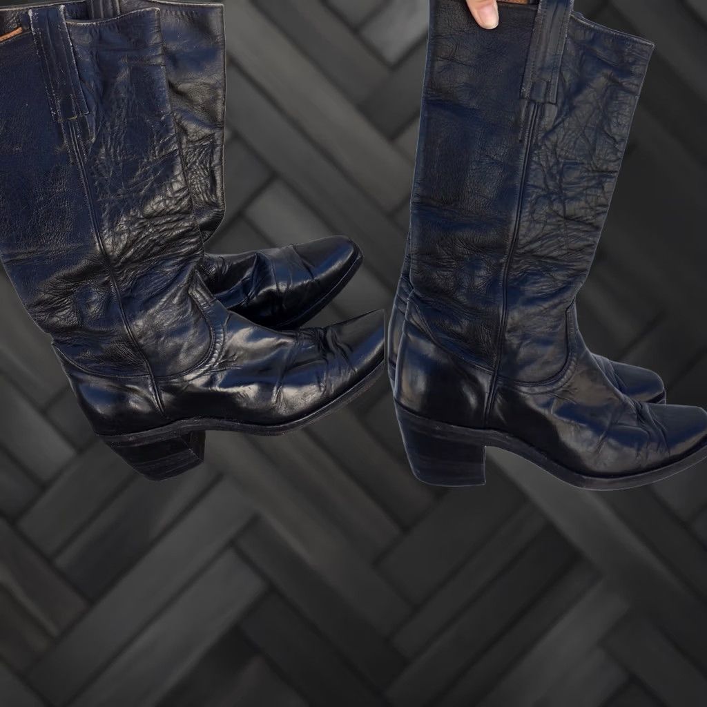 Frye VINTAGE Frye Boots Western Cowboy Leather Made In USA 6 1/2 E 9M14076 Black Mens Women’s Size US 7 / EU 40 - 1 Thumbnail