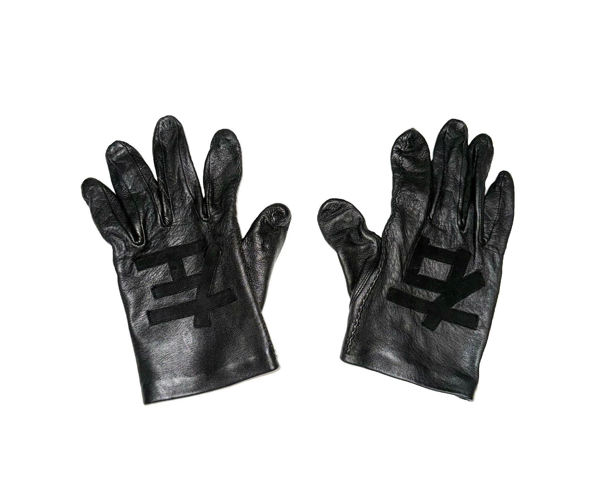 Yohji Yamamoto Black Leather Gloves with Symbolic Embroidery Size ONE SIZE - 1 Thumbnail