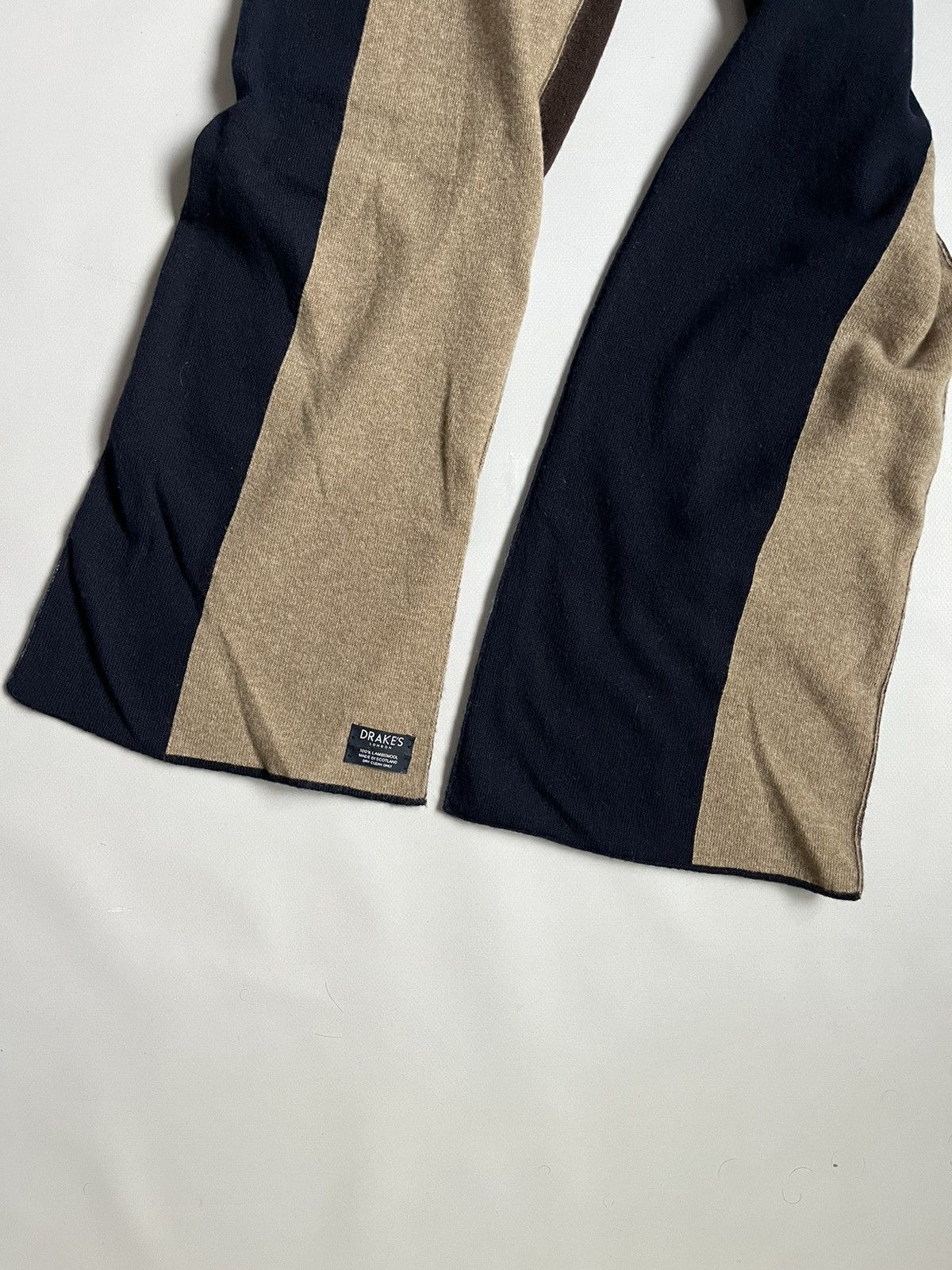 Drake's DRAKE`S LONDON Unisex Scotland Lambswool Blue Brown Scarf Size ONE SIZE - 4 Thumbnail