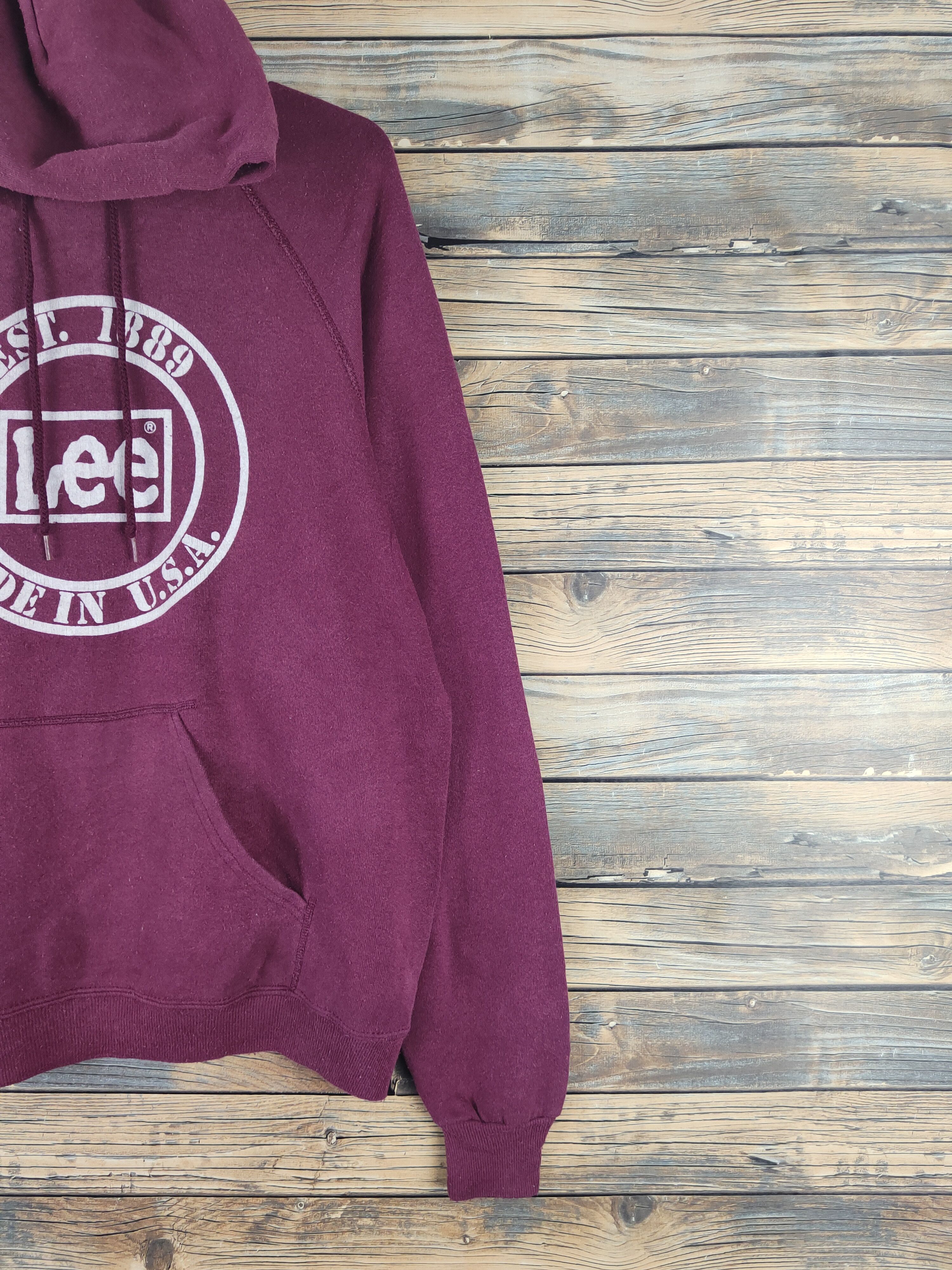 Lee × Vintage DL Lee Maroon Hoodie Sweatshirts #2521 Size US L / EU 52-54 / 3 - 6 Thumbnail