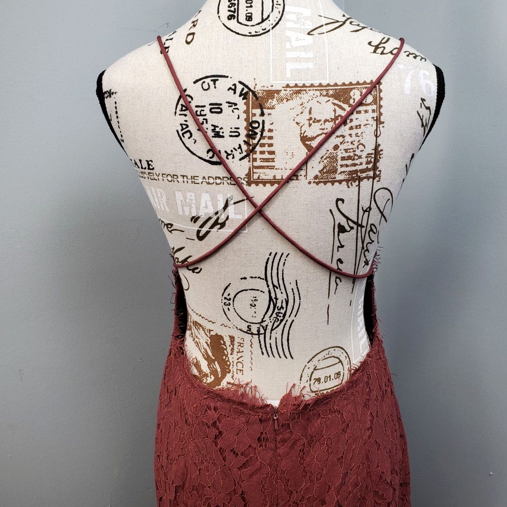 Vintage Fame And Partners Rain Column Dress Womens 8 Pink Floral Lace Back Zip Maxi Sleeveless 51 Length Square Neck Backless Size M / US 6-8 / IT 42-44 - 7 Thumbnail