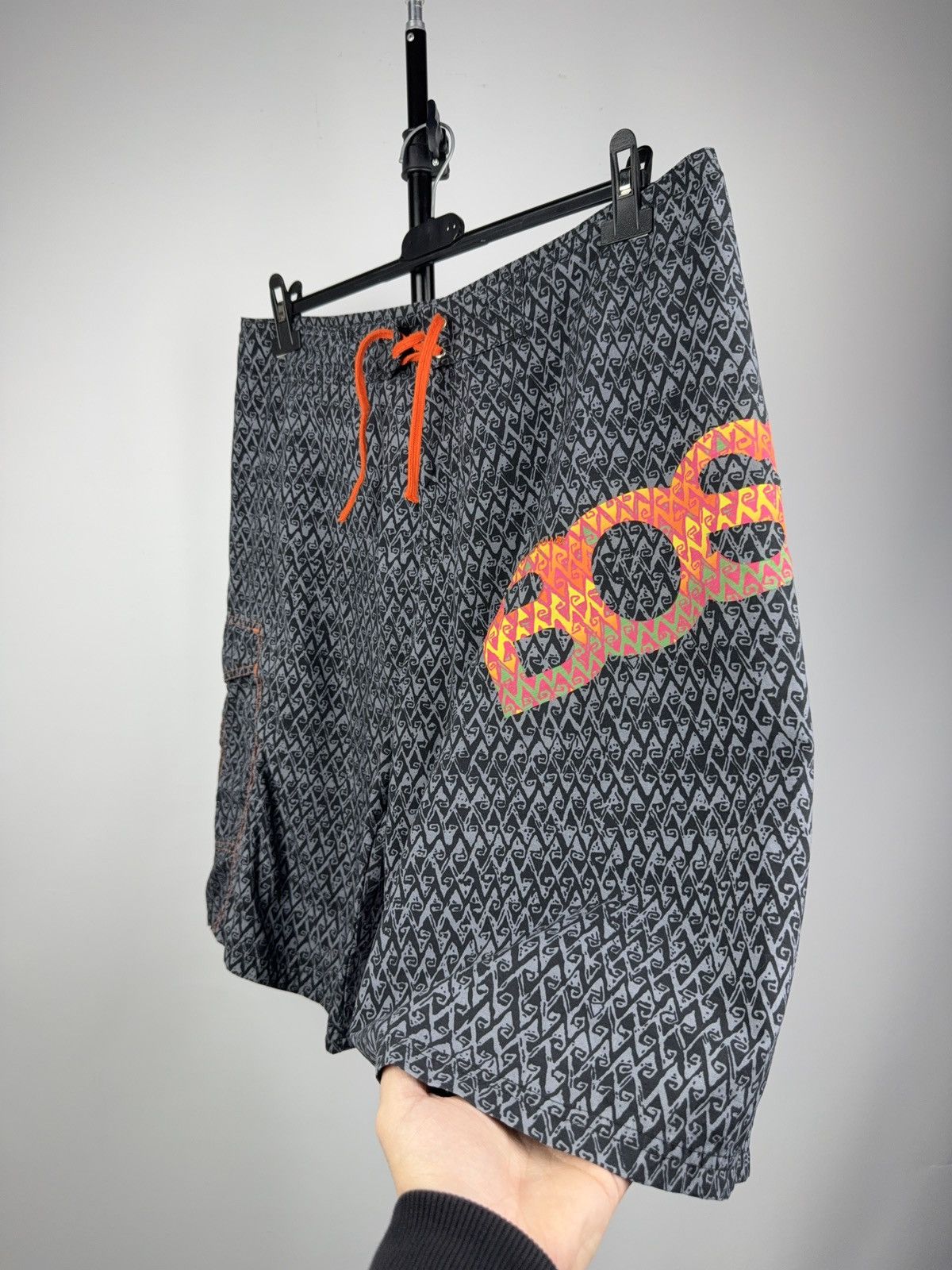 Luxury Hugo Boss Logo Swim Shorts Neon Orange Black Pattern