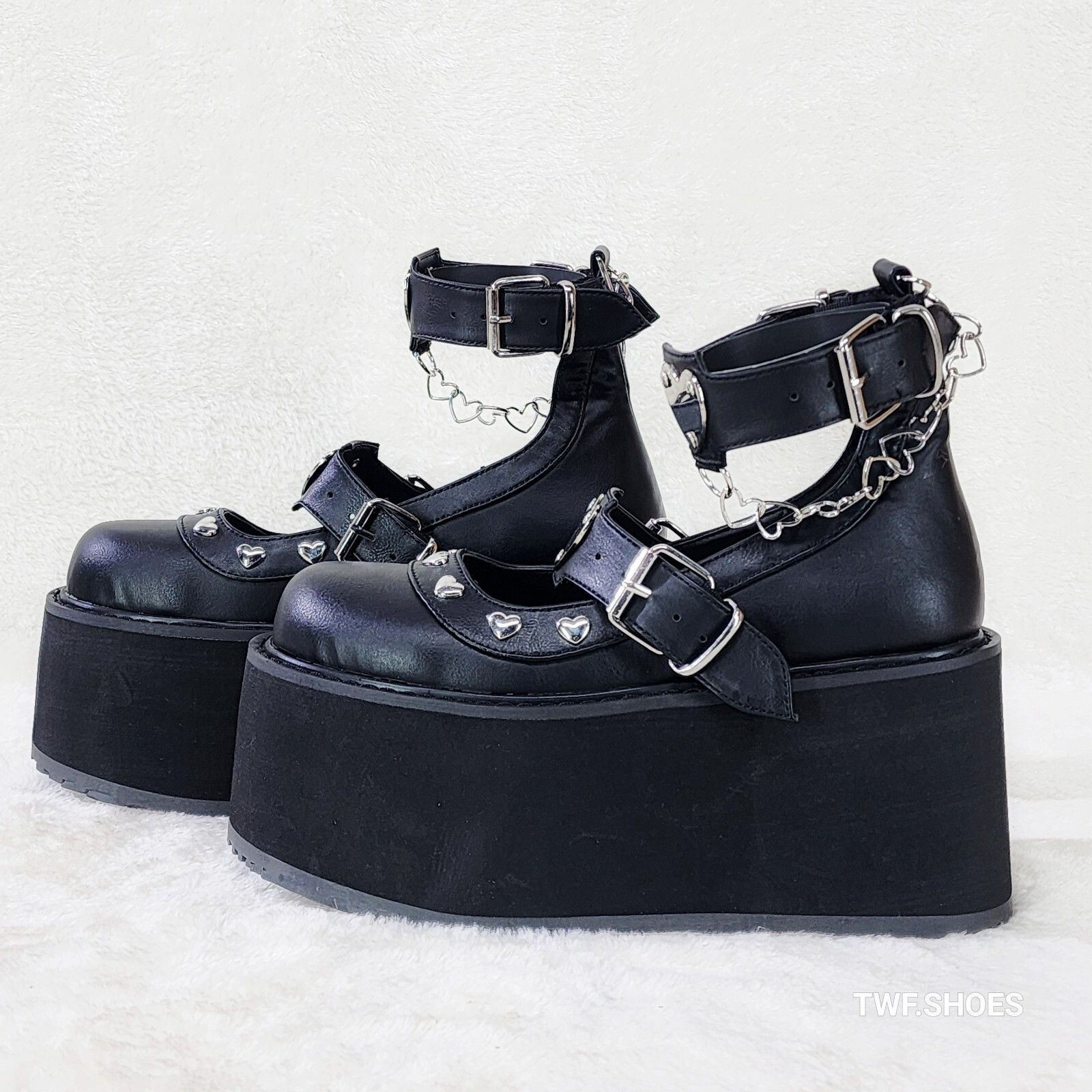 Demonia Cult DEMONIA Damned 56 Platform Maryjane Shoes Metal Heart Plate Size US 7 / IT 37 - 6 Thumbnail