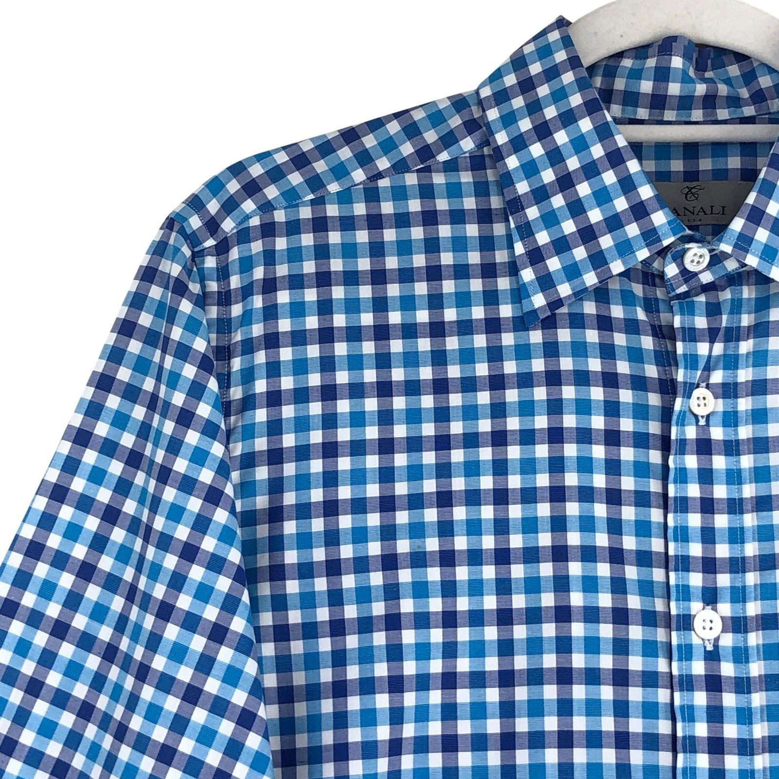 Canali Canali Dress Shirt M Blue Teal Gingham Check Long Sleeve Size US M / EU 48-50 / 2 - 6 Thumbnail
