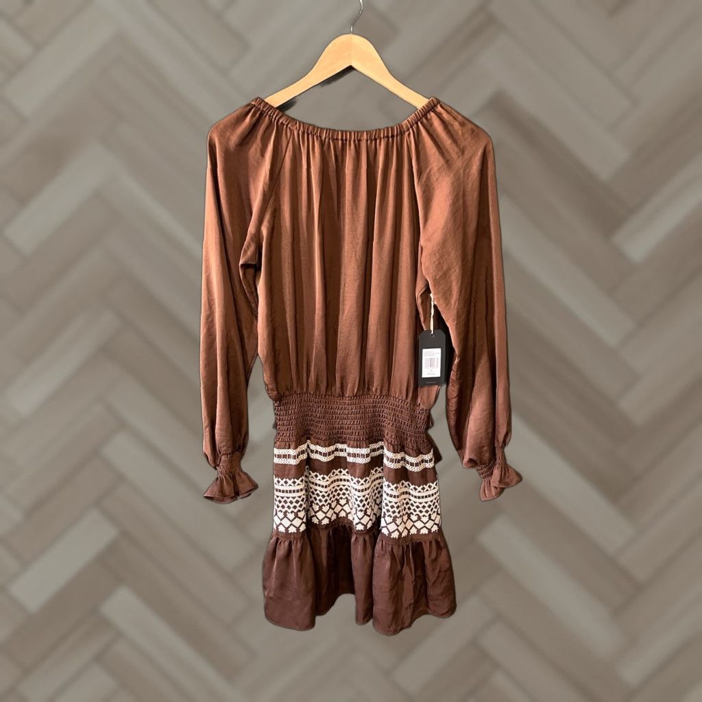 Vintage Shyanne Womens Brown Long Sleeve Country Mini Dress Size M NEW Size M / US 6-8 / IT 42-44 - 1 Thumbnail