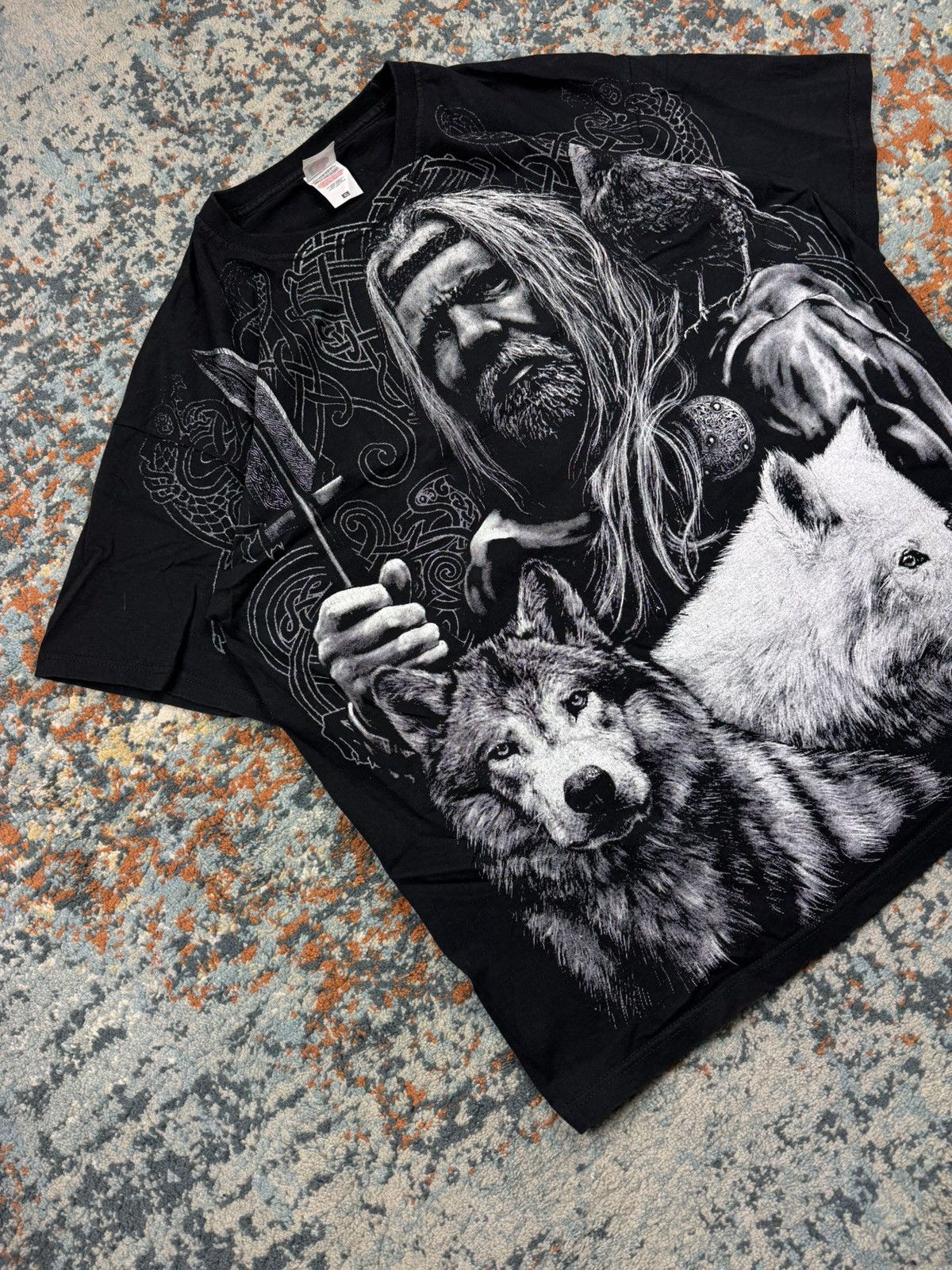 Vintage Vintage y2k Viking wolves runes all over print graphic tee Size US XL / EU 56 / 4 - 3 Thumbnail