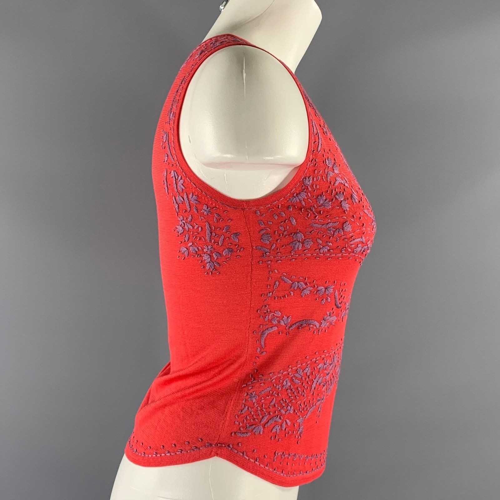 Etro ETRO Size 4 Lavender Coral Silk Embroidered Tank Casual Top Size S / US 4 / IT 40 - 3 Thumbnail