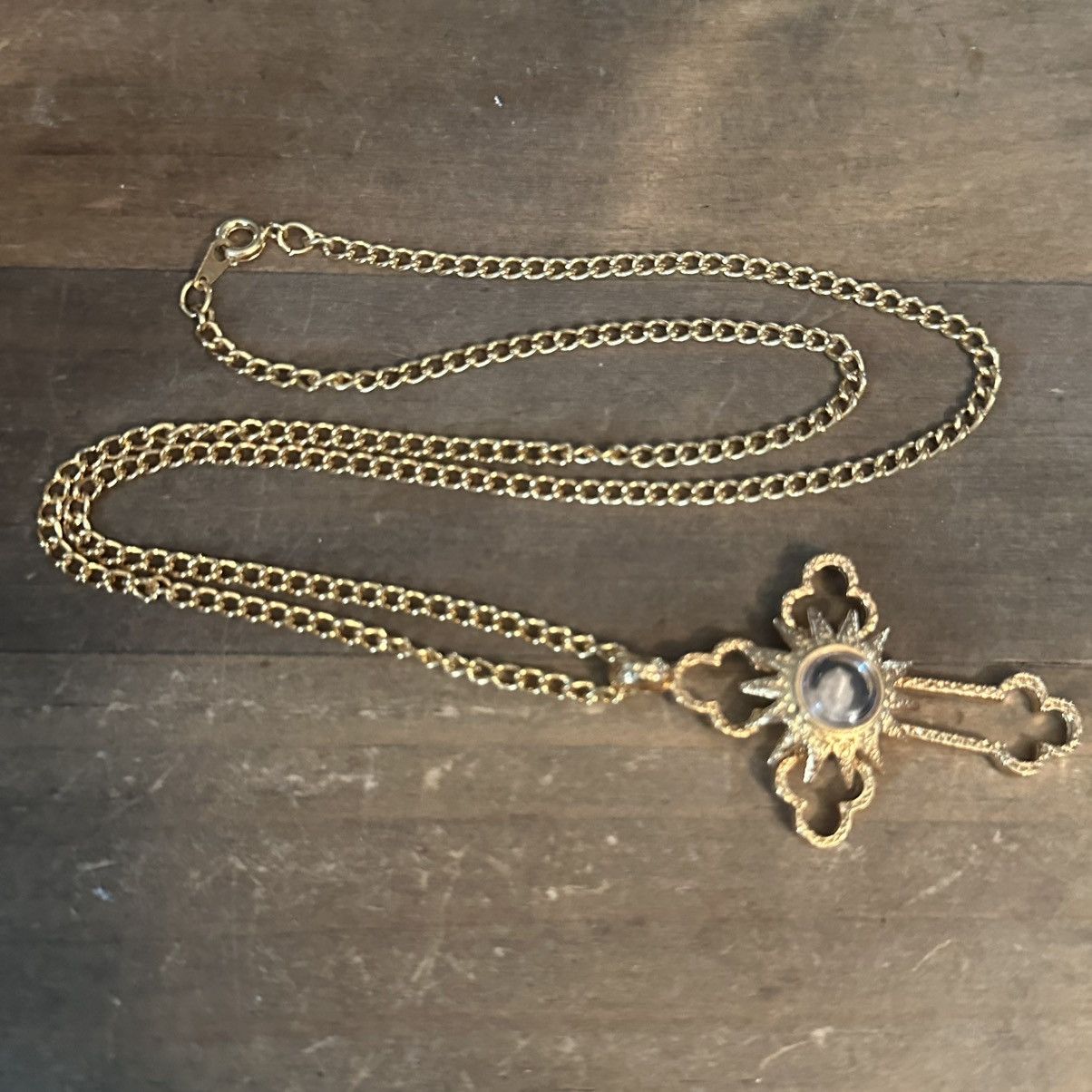 Vintage Vintage gold cross pendant necklace w/stone from Bethlehem Size ONE SIZE - 2 Thumbnail