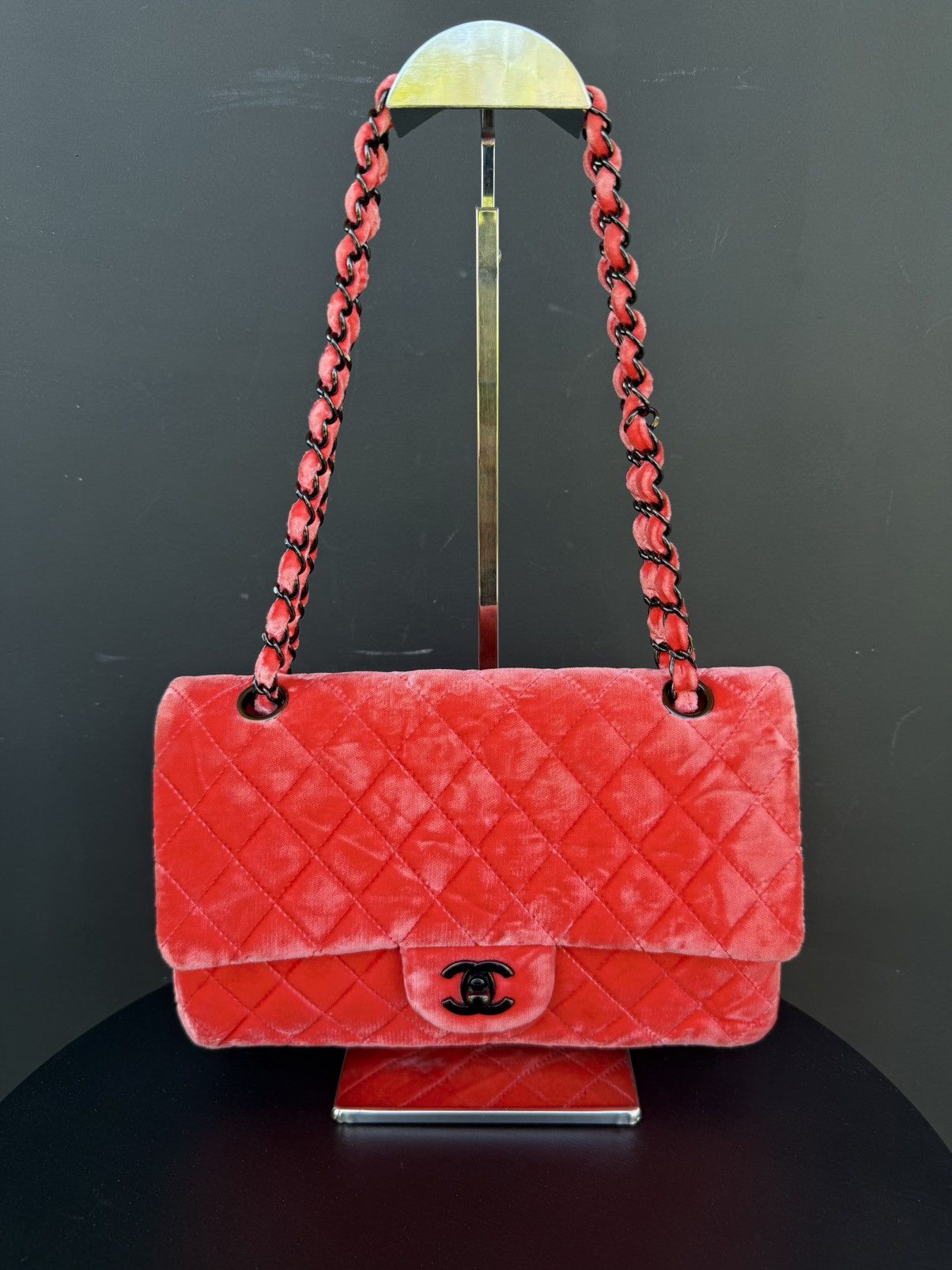 Chanel Chanel - 2014 - Pink Velvet Medium Double Flap Shoulder Bag Size ONE SIZE - 2 Thumbnail