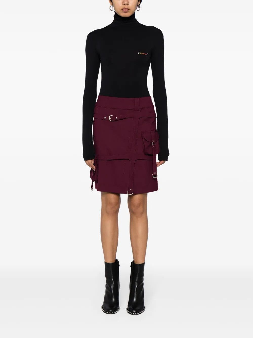 Off-White o1y1225 Mini Skirt in Burgundy Size 26" / US 2 / IT 38 - 5 Thumbnail