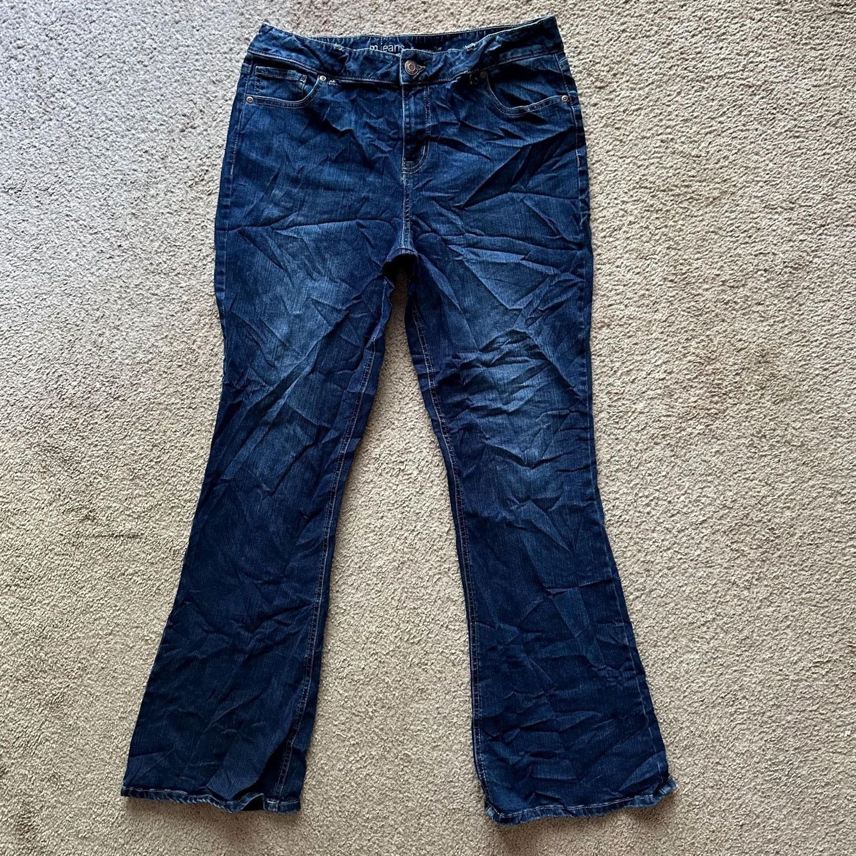 Denime M Jeans Womens 16 Long (36x33) Mid Rise Bootcut Jeans Blue Dark Wash Missing Belt Loops Size 38" / US 16 / IT 52 - 2 Thumbnail