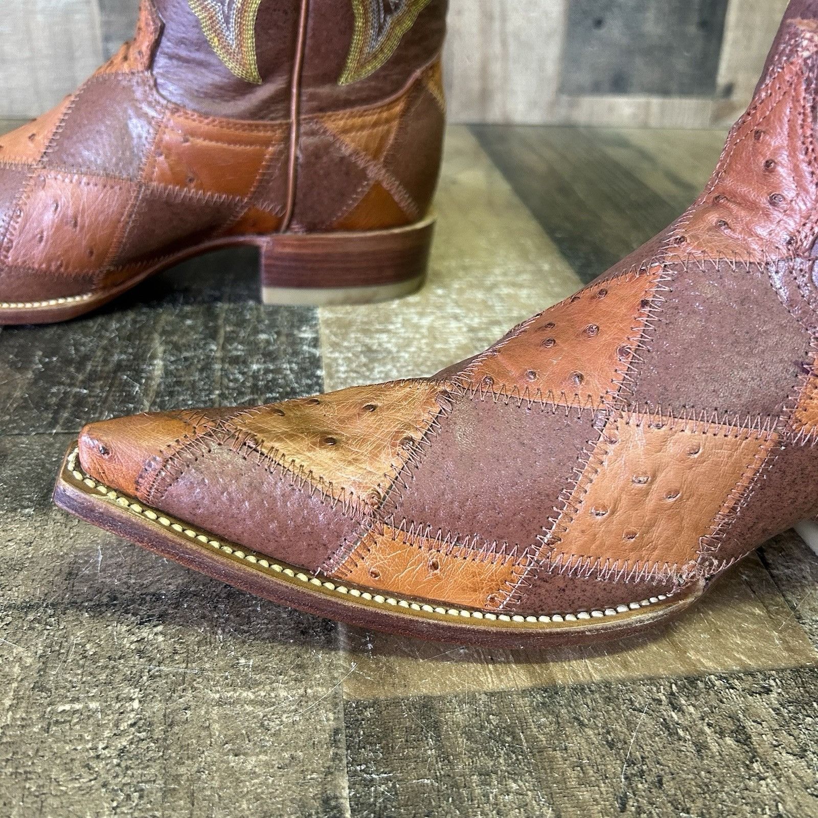 Vintage El General Pointed Toe Patchwork Ostrich Cowboy Boots Mens 8 Size US 8 / EU 41 - 10 Thumbnail