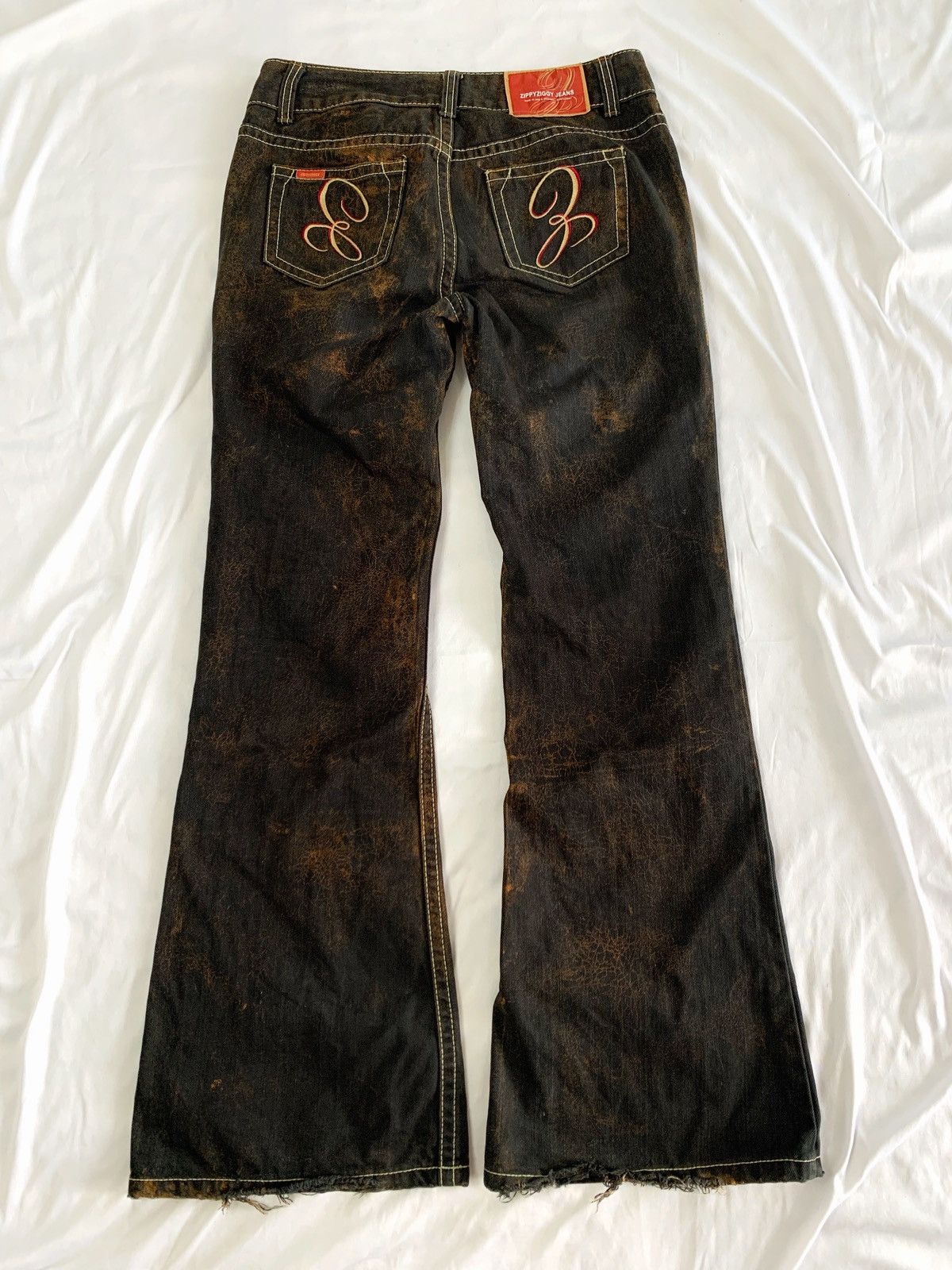 Japanese Brand Flare jeans cracked wash design zippy ziggy japan Size US 29 - 2 Thumbnail