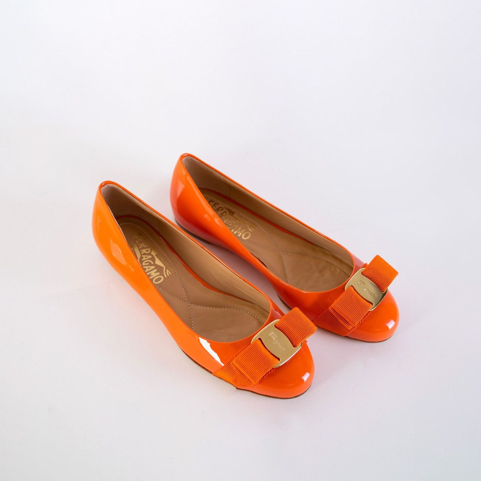 image of Salvatore Ferragamo Varina Orange Leather Ballerinas Us 4 Shoes, Women's