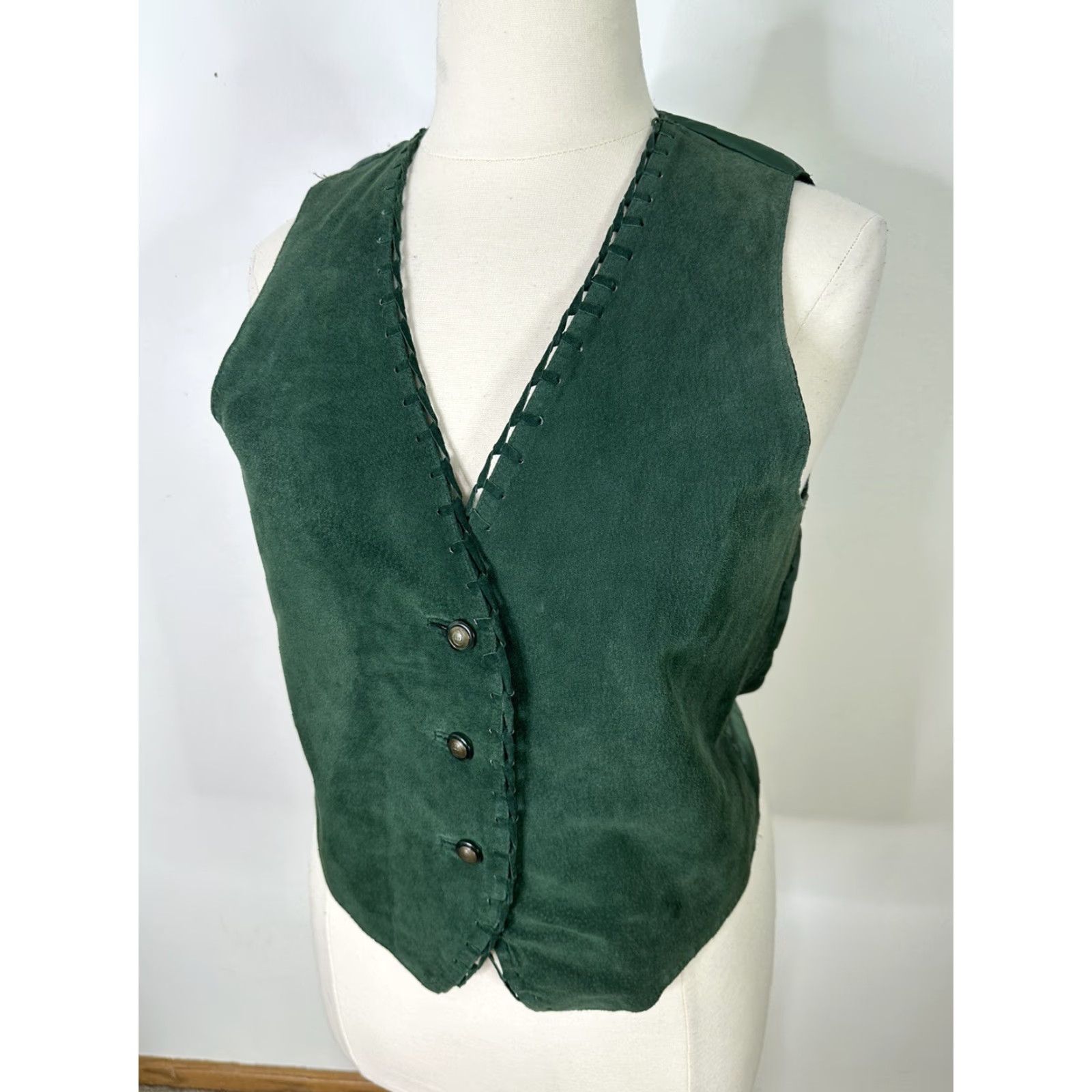 Vintage VINTAGE Vest Womens L Green Western Leather Suede Button Front Boho V3J Size L / US 10 / IT 46 - 2 Thumbnail