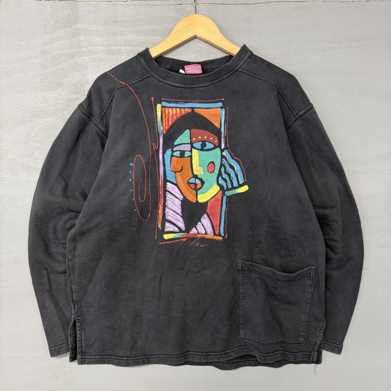 Vintage Picasso Abstract Crazy Faded Art Black Sweatshirt Large Size US L / EU 52-54 / 3 - 1 Thumbnail