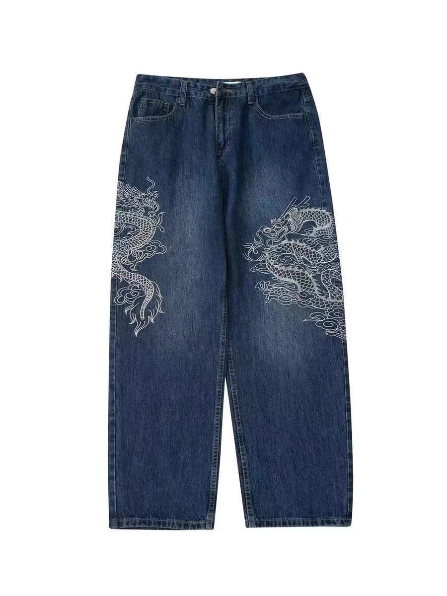 Japanese Brand × Vintage Dragon Pattern Embroidery Baggy Jeans Size US 26 / EU 42 - 4 Thumbnail