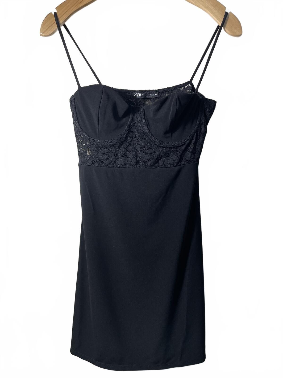 Zara ZARA Lace Detail Mini Dress Womens Small Black Cosette EUC Size S / US 4 / IT 40 - 1 Thumbnail