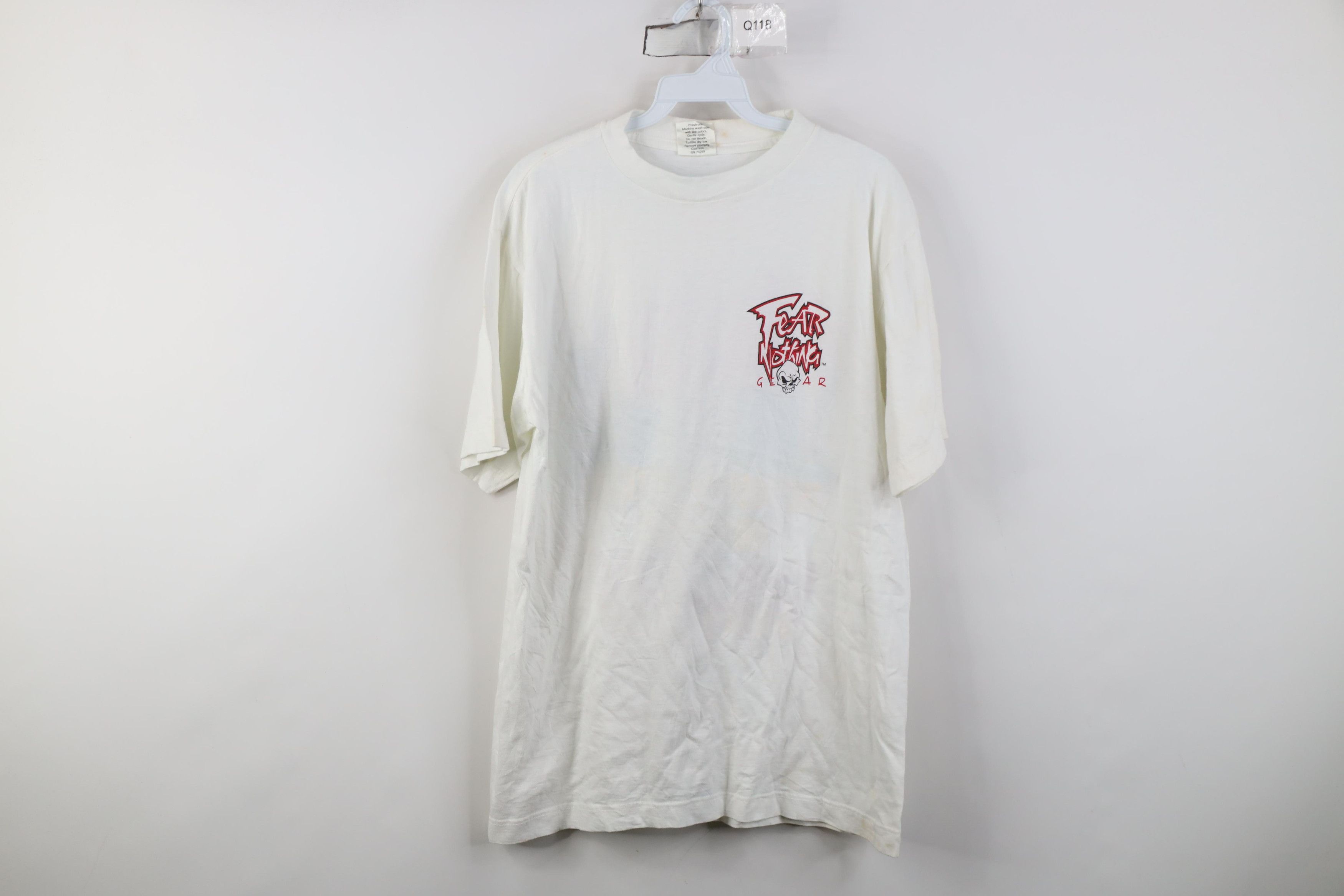 Vintage Vintage 90s Streetwear Gear Skull Skeleton T-Shirt White Size US L / EU 52-54 / 3 - 1 Thumbnail