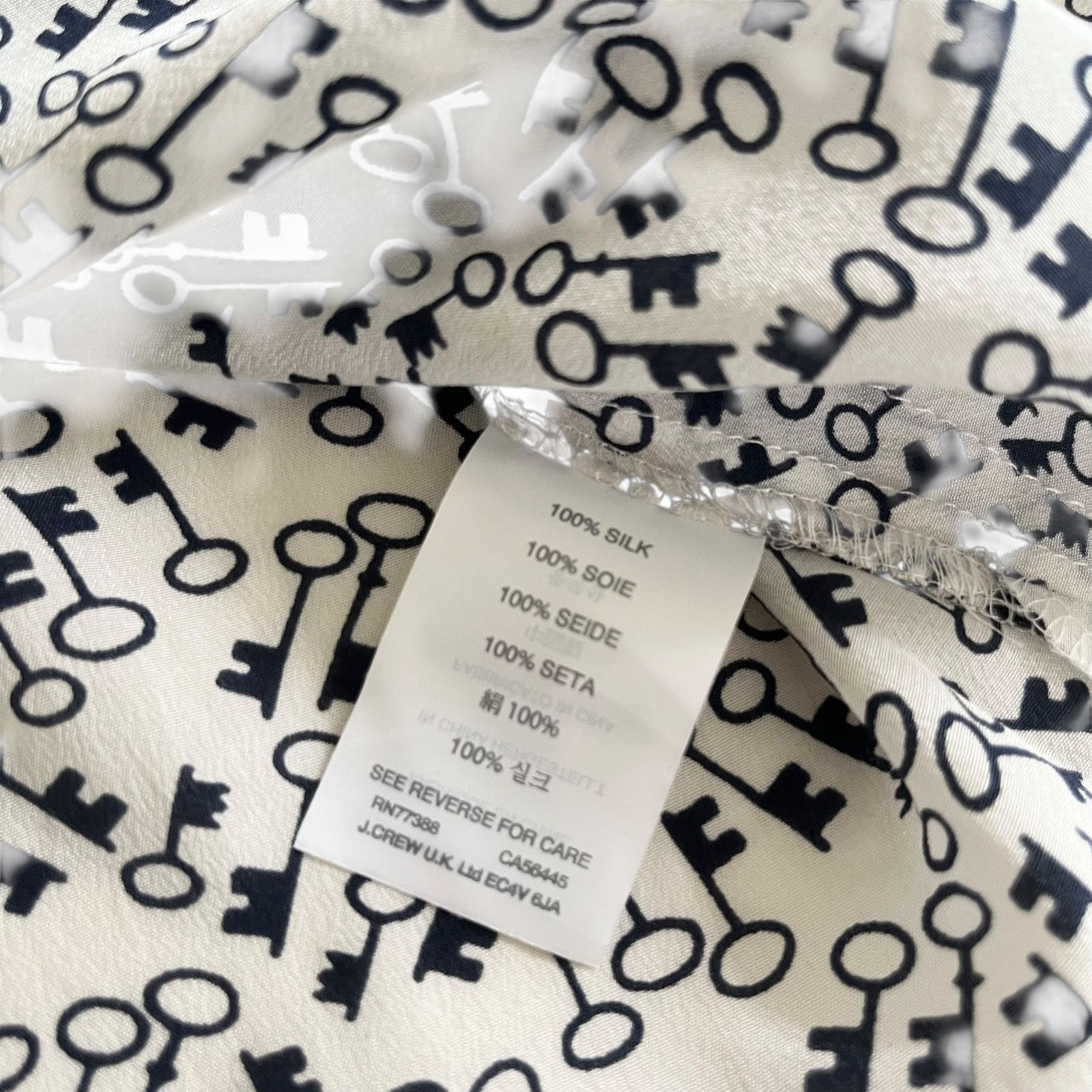 J.Crew J.Crew Women’s White Silk Button-Up Shirt – Black Key Print Size XS / US 0-2 / IT 36-38 - 9 Thumbnail