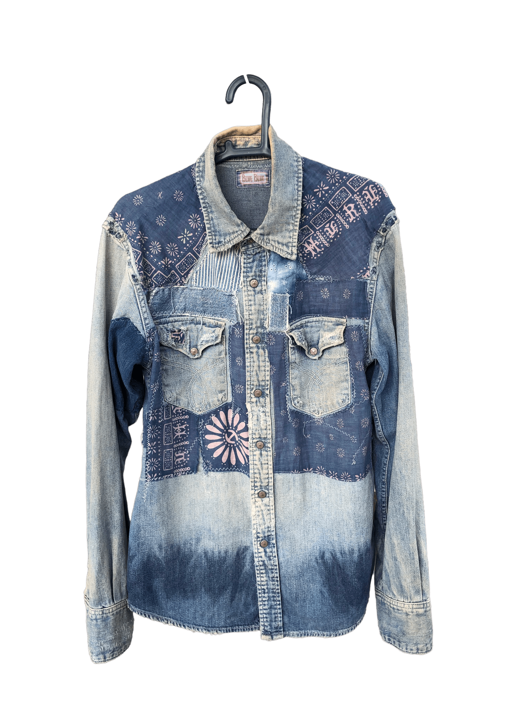 image of Archival Clothing x Blue Blue Japan Sashiko Patchwork Distressed Denim Shirt, Men's (Size Medium)