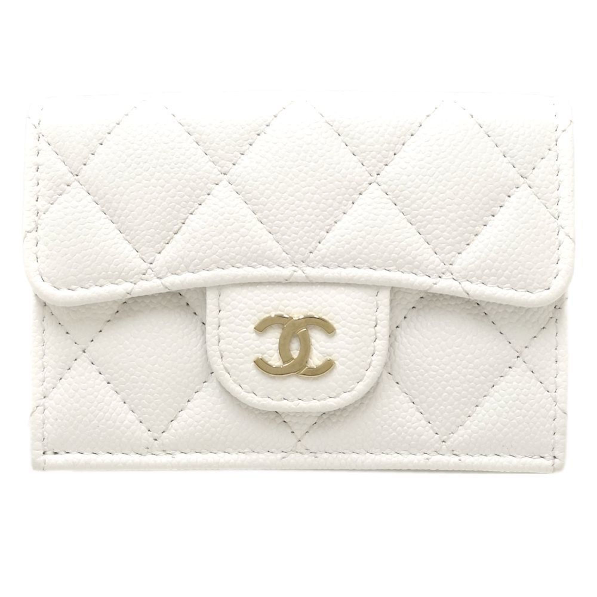 image of Chanel Classic Small Wallet Coco Mark A84401 Trifold Caviar Skin White 180282, Women's
