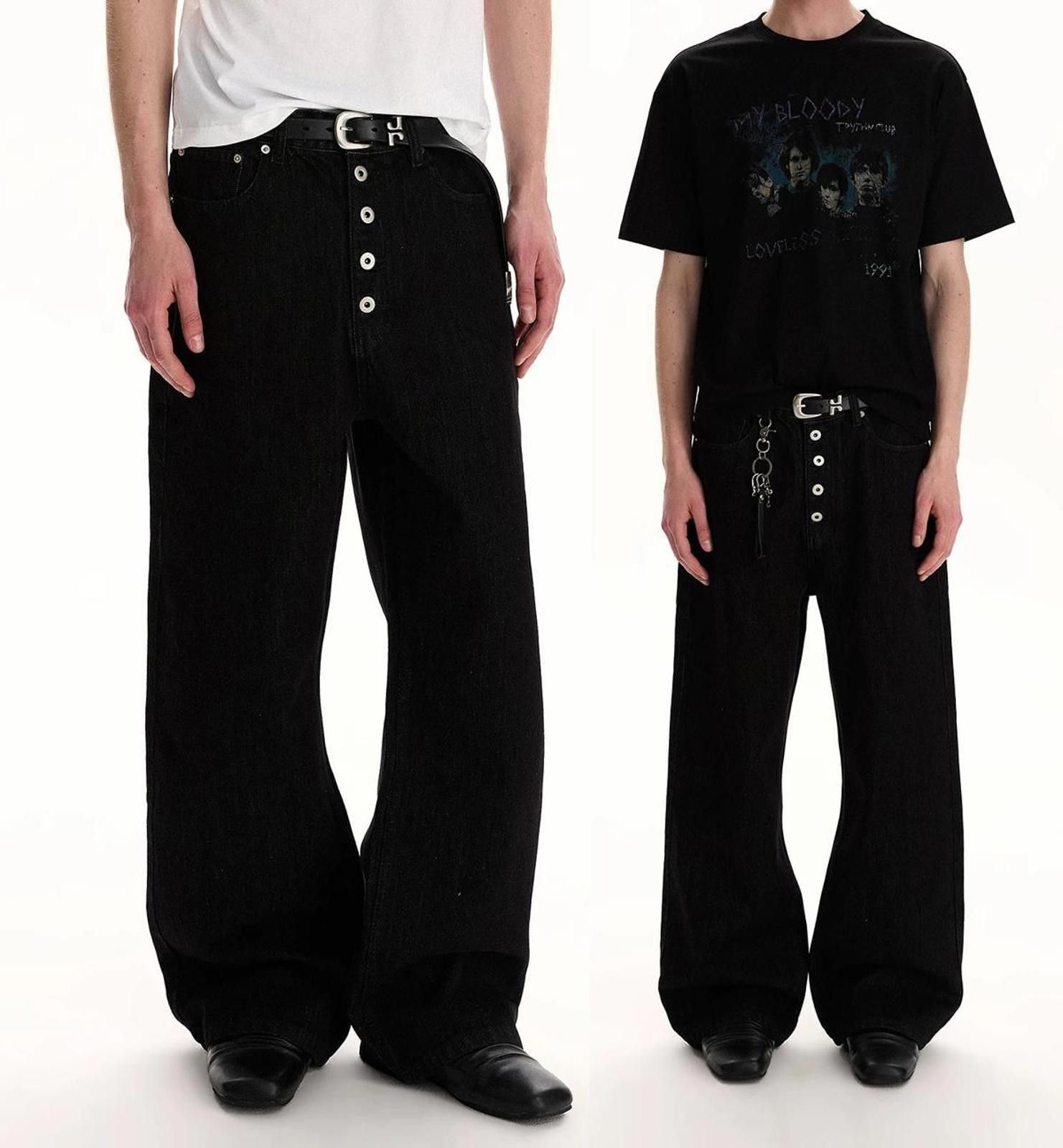 Jean Black 5-Button Wide-Leg Raw Button-Fly Denim Jeans Size US 30 / EU 46 - 5 Thumbnail