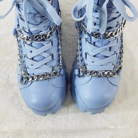 Other Emo Stomp 2" Platform Stomper Ankle Boots With Chain Design Size US 9 / IT 39 - 9 Thumbnail