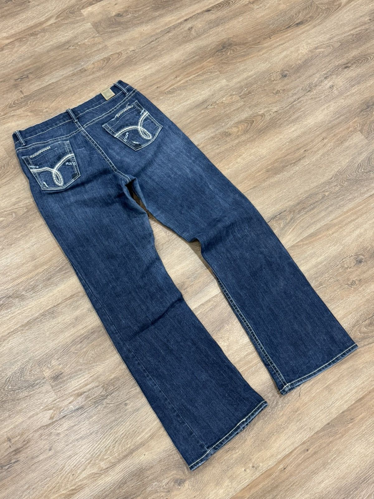 Jean Jean Dazur Distressed Bootcut Jeans Y2K Dark Wash Flared Size 36" / US 14 / IT 50 - 4 Thumbnail
