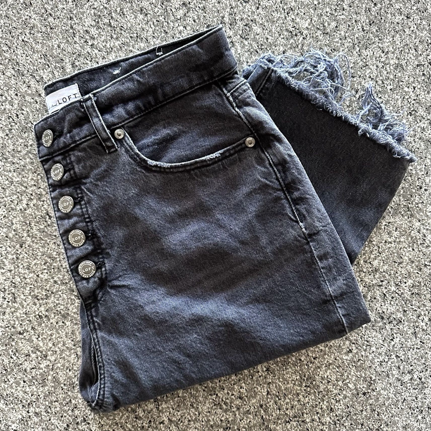 Loft LOFT Jeans Womens 8 29x23 High Rise Waist Straight Crop Black Button Fly Raw Hem Jeans Size 30" / US 8 / IT 44 - 2 Thumbnail