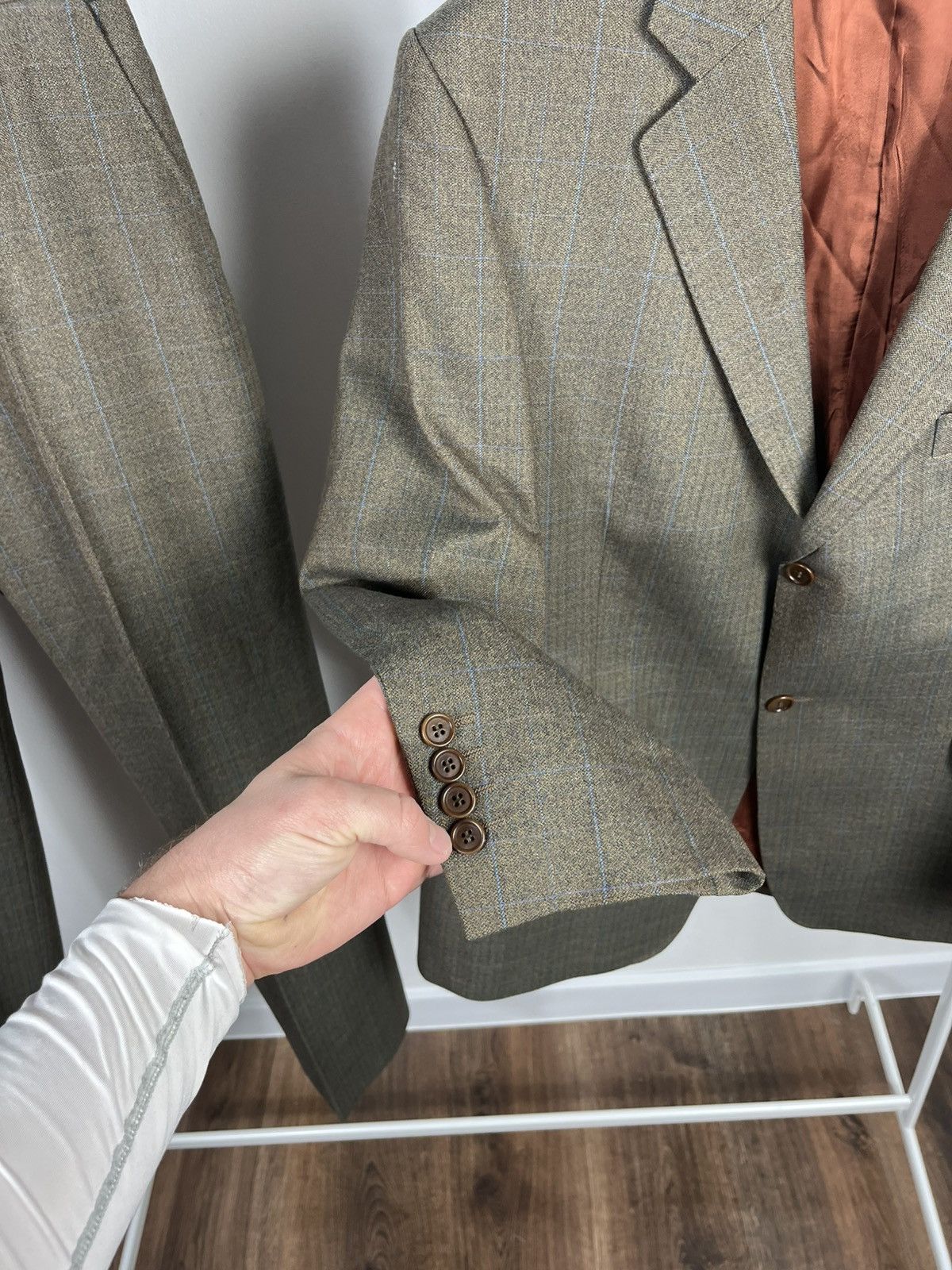 Magee Magee Wool Suit Green Check Blazer Pants Tailored Set Size 42R - 5 Thumbnail