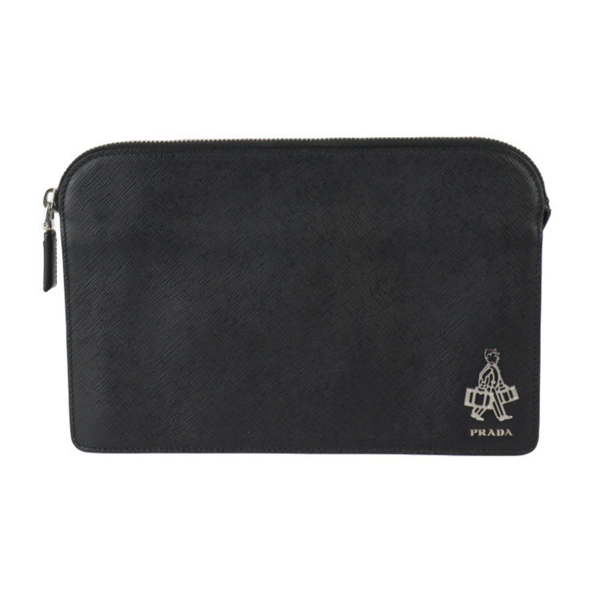 Prada Prada Pouch Second Bag 2VF056 Saffiano Leather Black Clutch Size ONE SIZE - 1 Thumbnail
