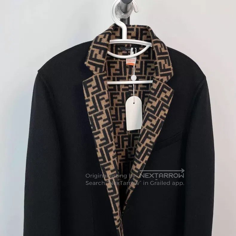 Fendi Fendi Fully Printed Black Wool Long Coat Size US M / EU 48-50 / 2 - 3 Thumbnail