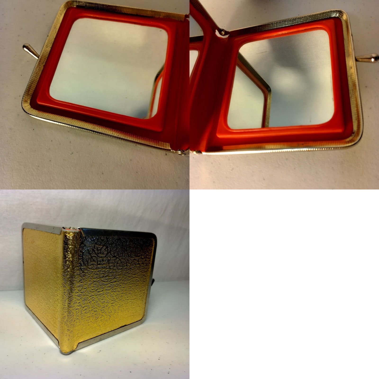 Vintage VINTAGE Mod Purse Mirror Gold Lame Swirl Kiss Lock Double Sided Compact READ Purse Mirror Women Gold 4 5/8" 4" Vintage Mod MCM style fashion Size ONE SIZE - 11 Thumbnail